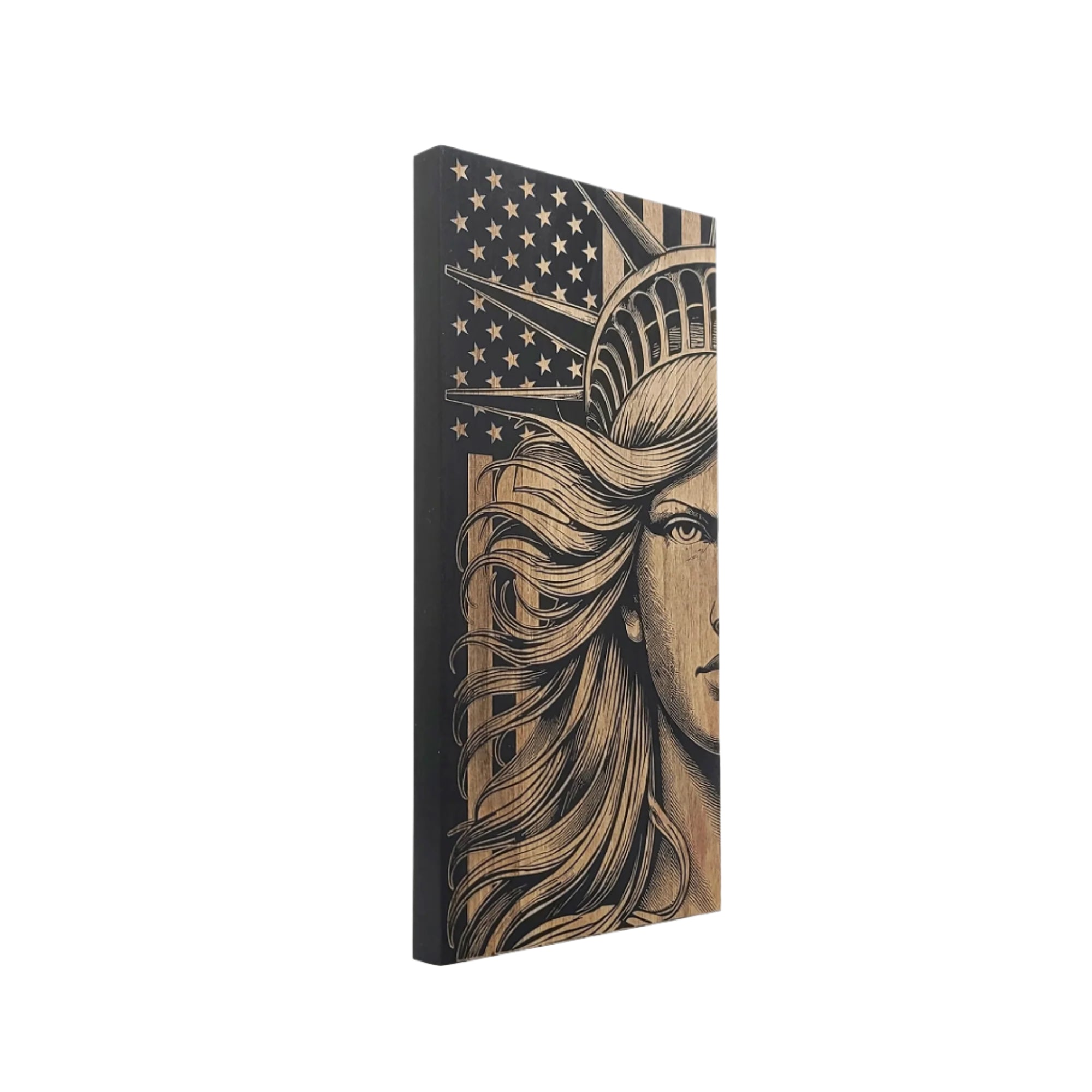 Statue of Liberty Engraved Wooden American Flag - LEF018