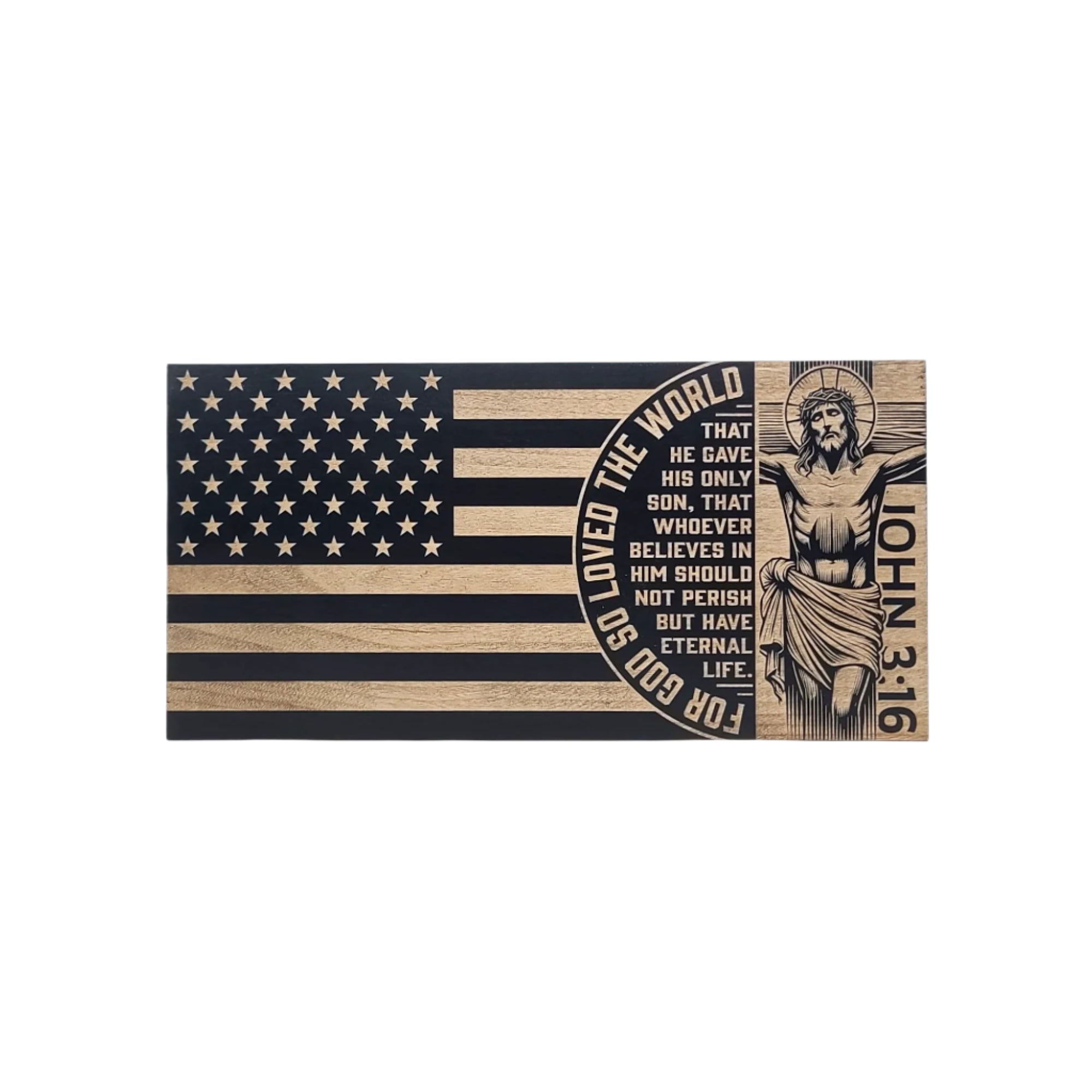 John 3:16 Engraved Wooden American Flag - LEF017