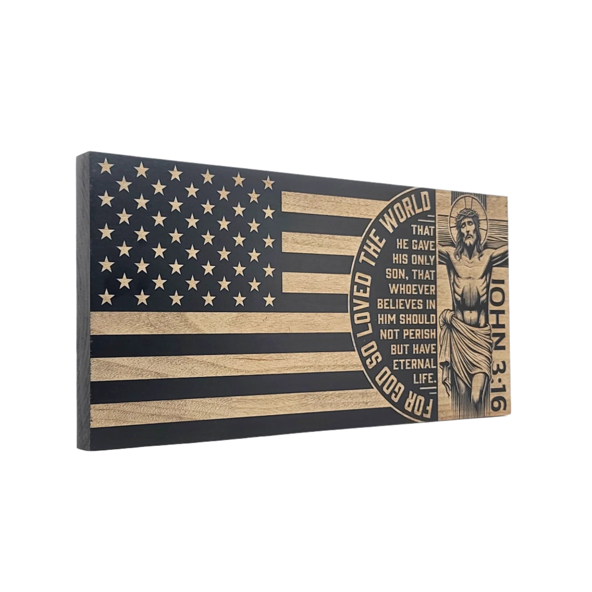 John 3:16 Engraved Wooden American Flag - LEF017