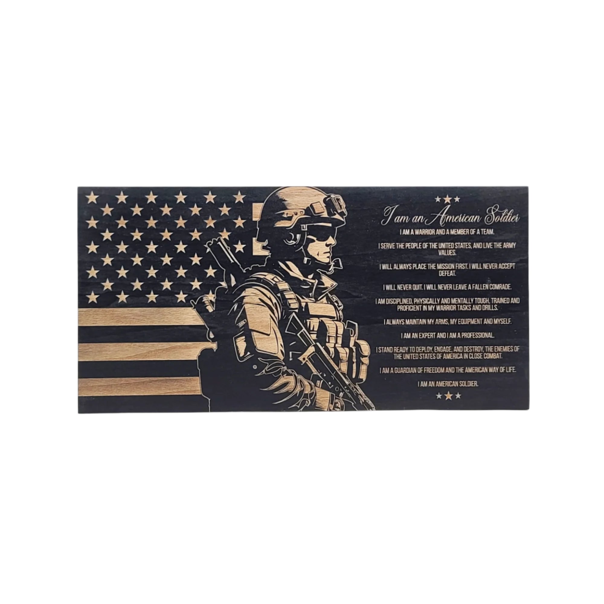 I am an American Soldier Engraved Wooden American Flag - LEF014