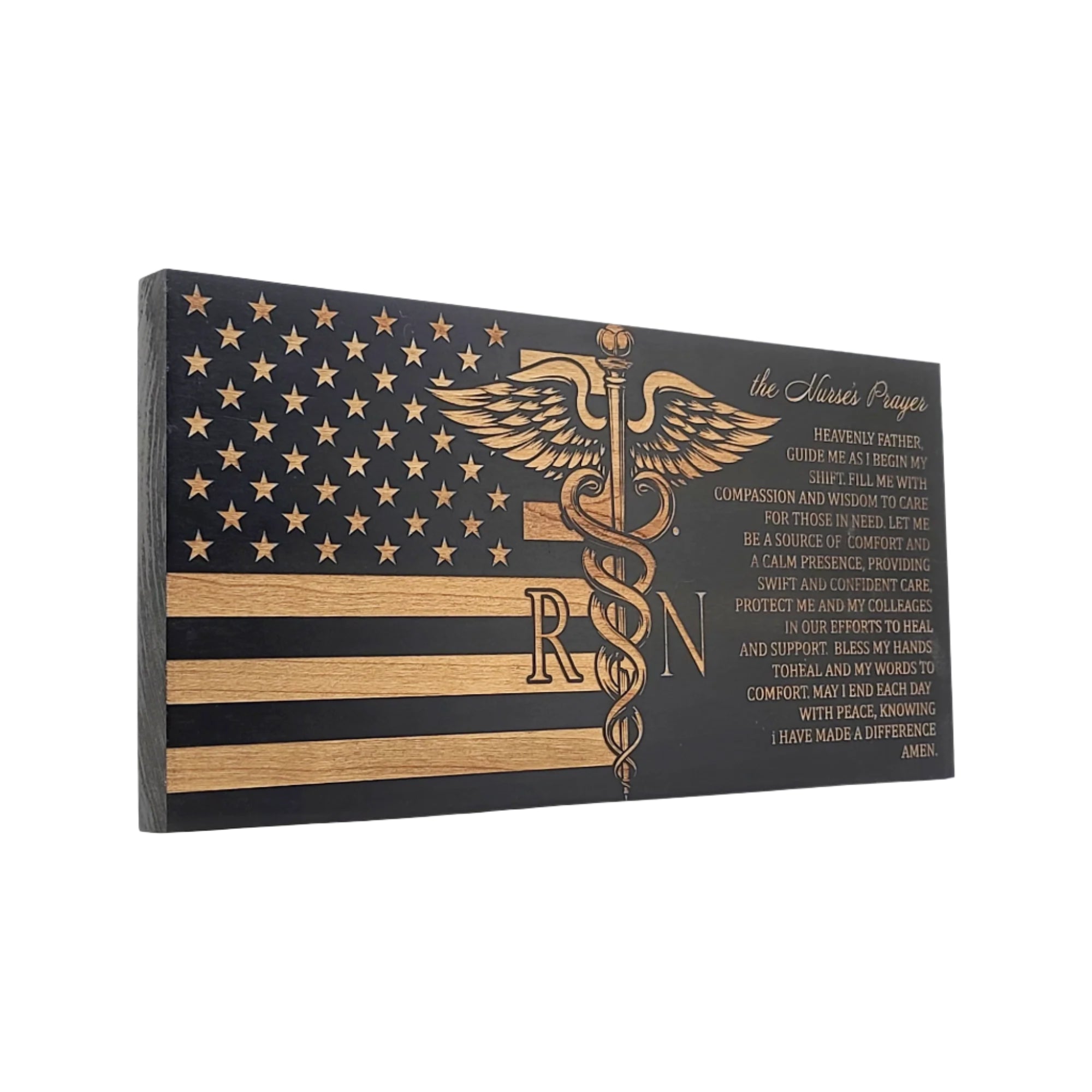 The Nurse's Prayer Engraved Wooden American Flag - LEF015