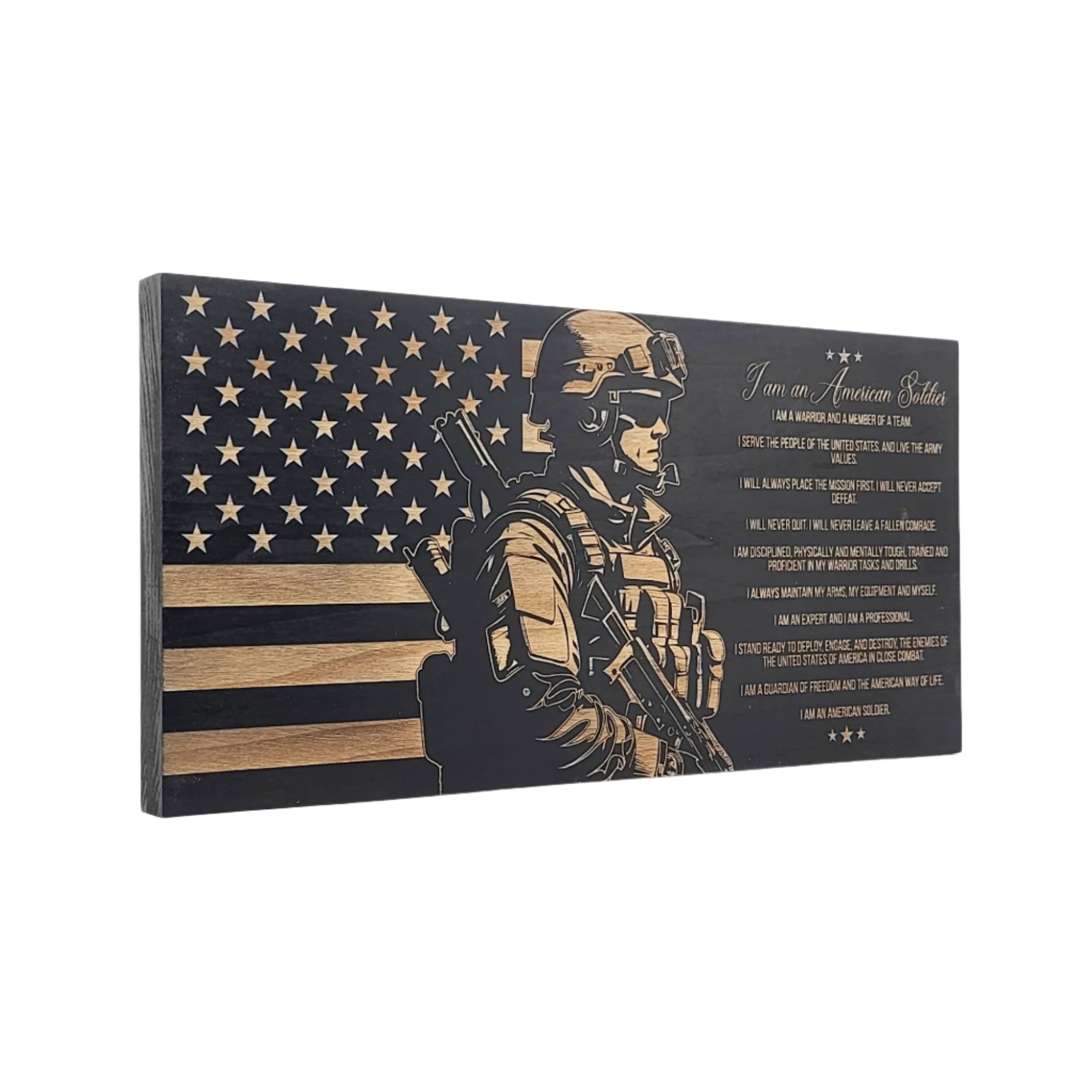 I am an American Soldier Engraved Wooden American Flag - LEF014