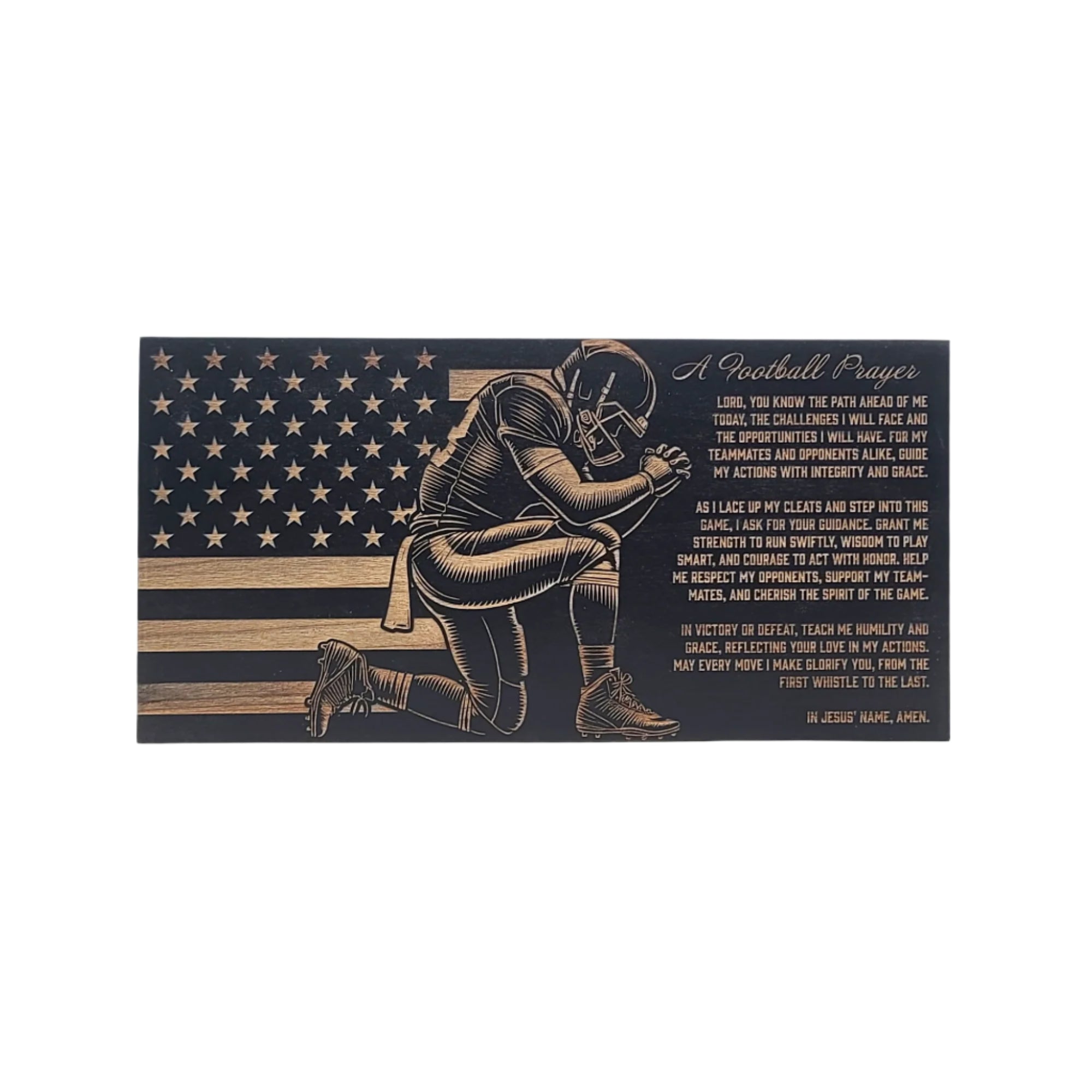 A Football Prayer Engraved Wooden American Flag - LEF013