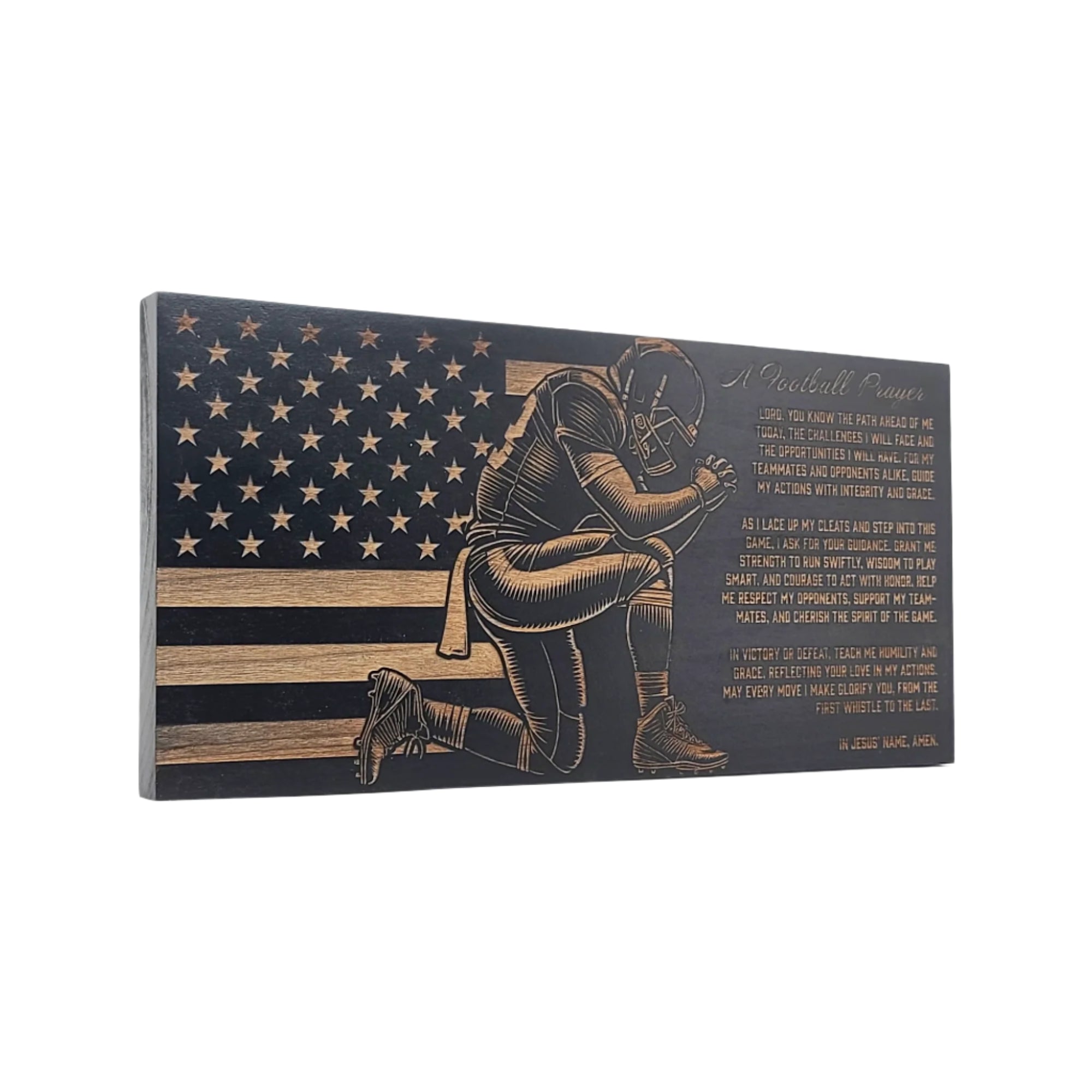 A Football Prayer Engraved Wooden American Flag - LEF013