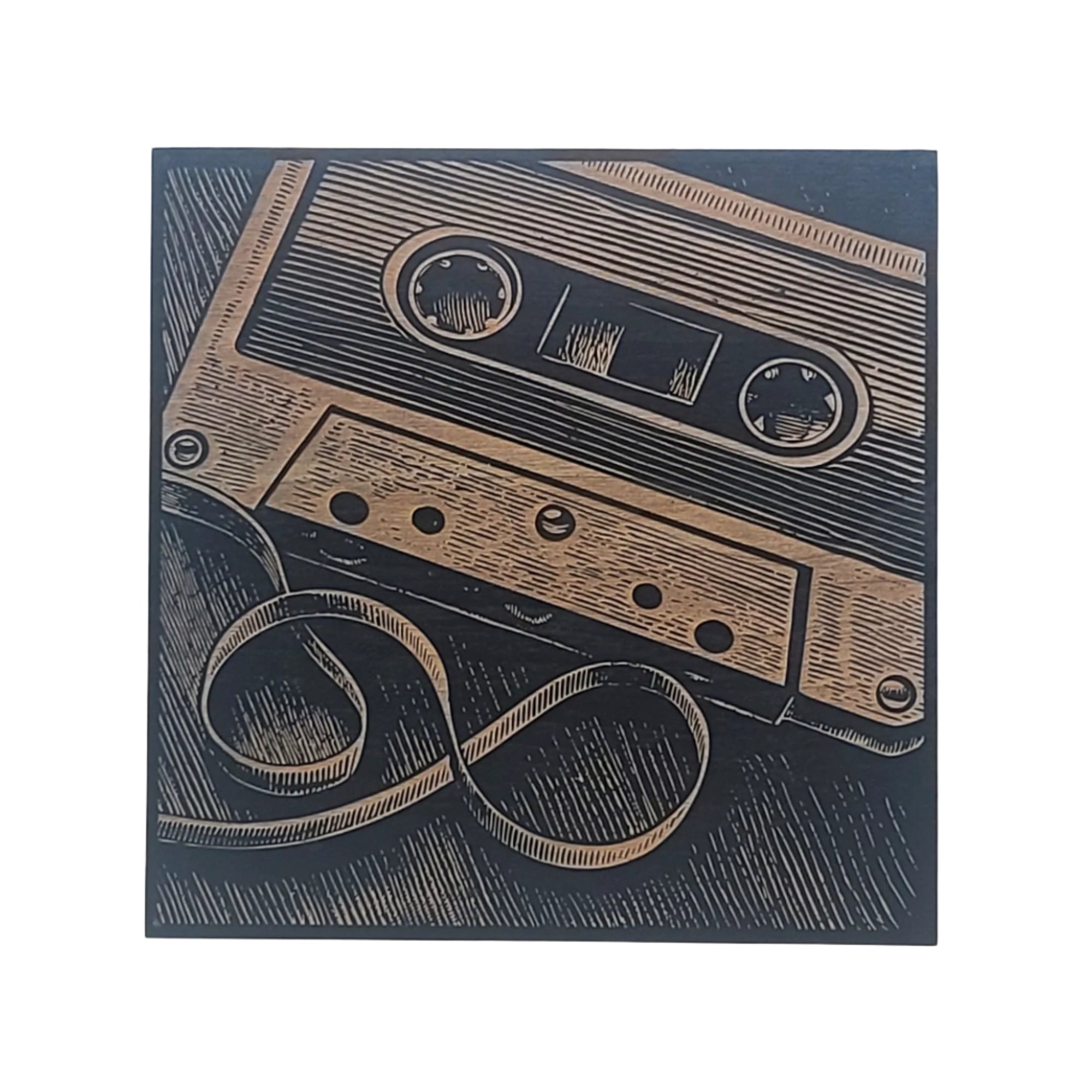 Vintage Cassette Tape Engraved Wooden Sign - LES007