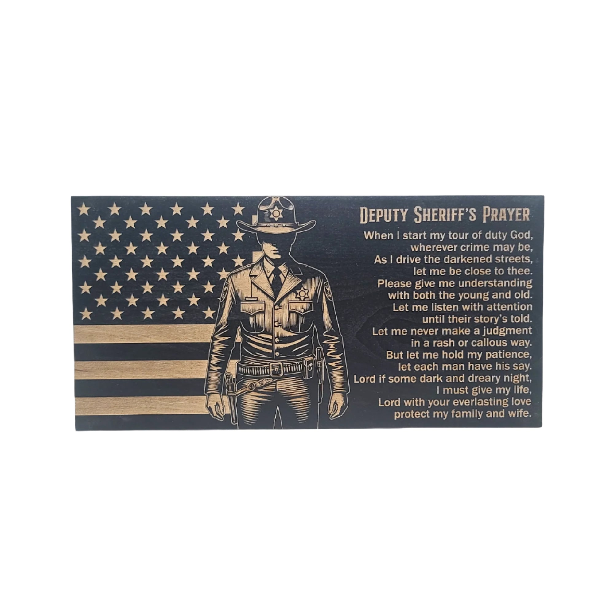 Deputy Sheriff Prayer Engraved Wooden American Flag - LEF002