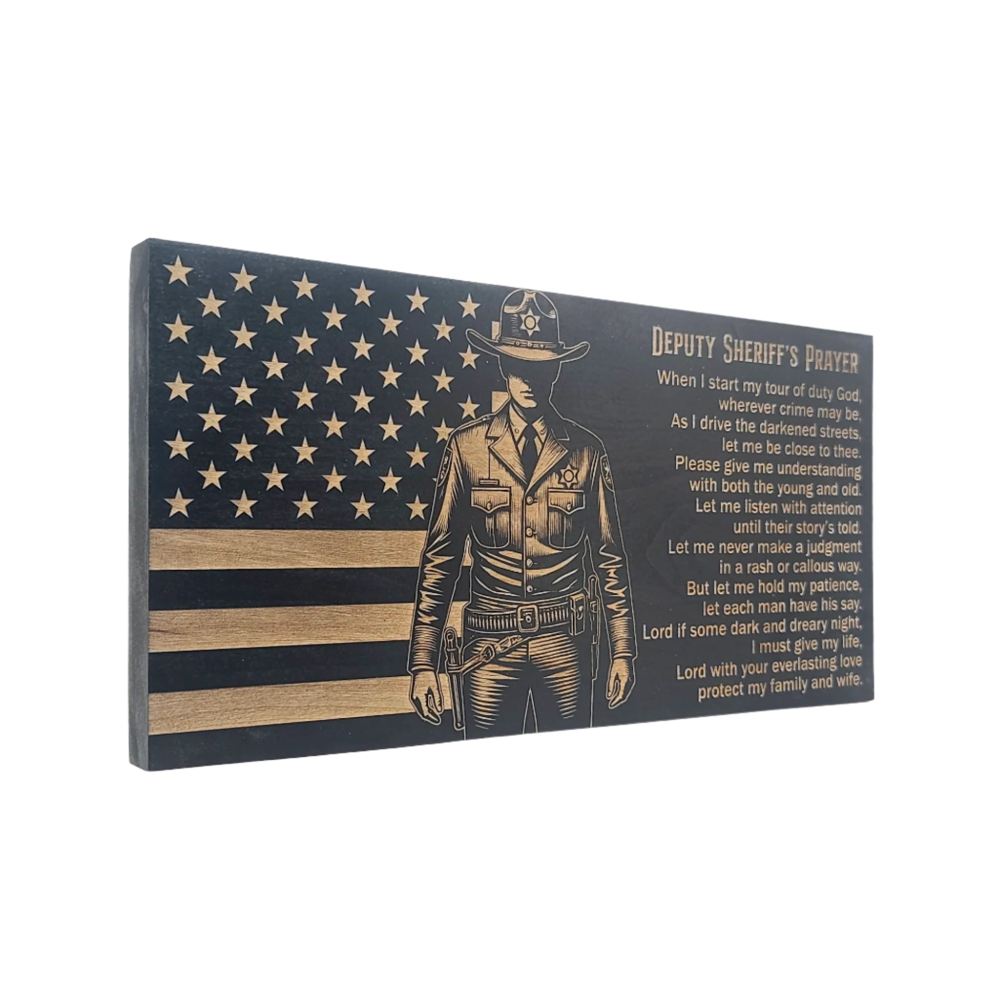 Deputy Sheriff Prayer Engraved Wooden American Flag - LEF002