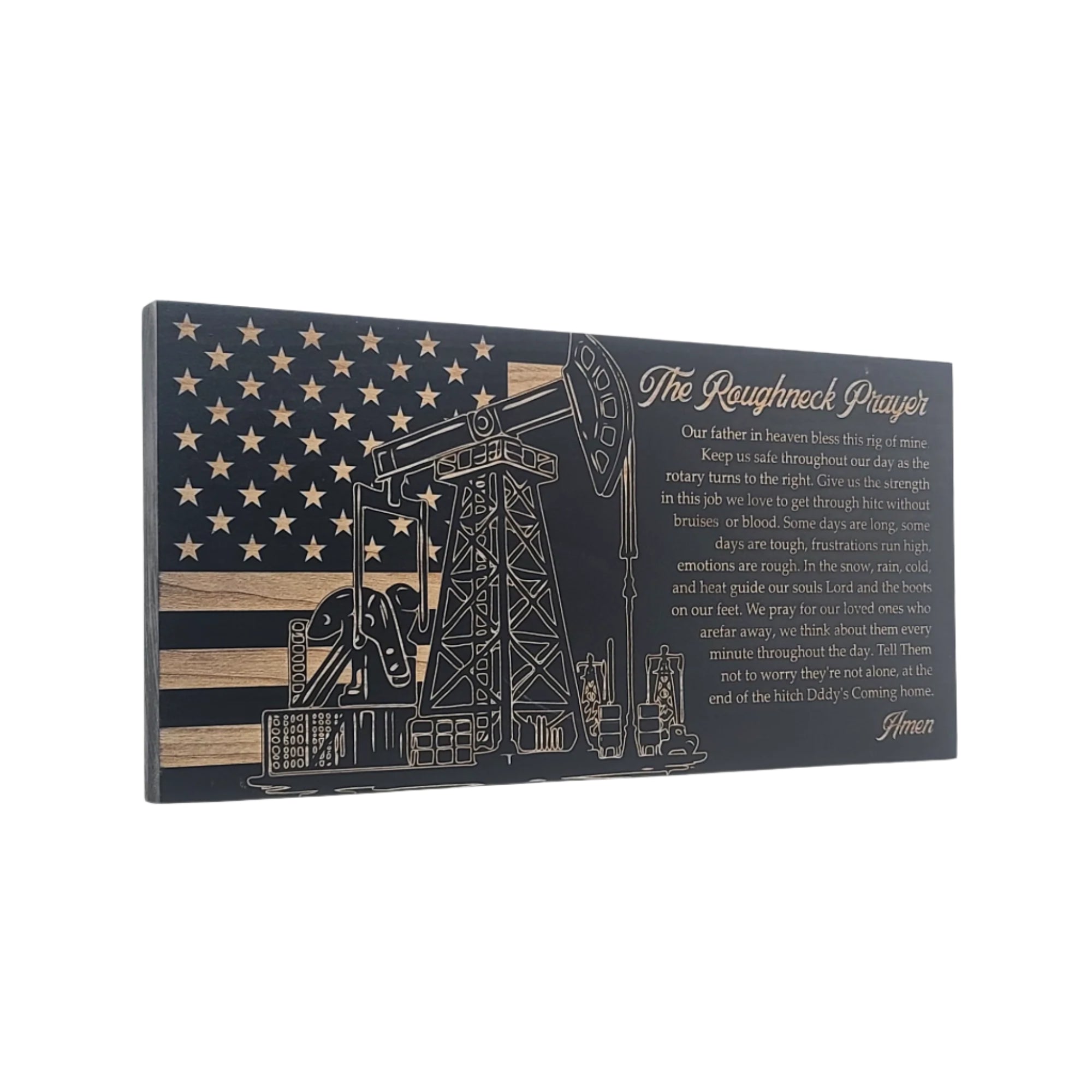 The Roughneck Prayer Engraved Wooden American Flag - LEF010