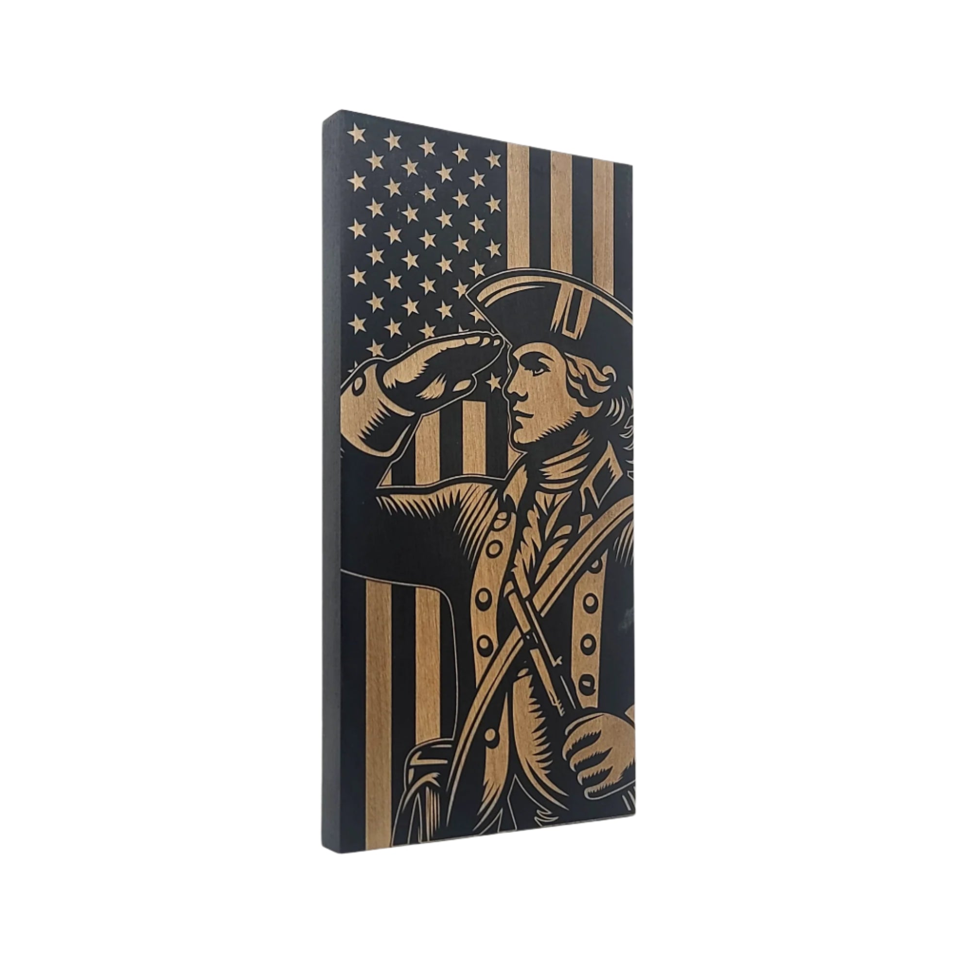 Patriot Soldier Engraved Wooden American Flag - LEF009