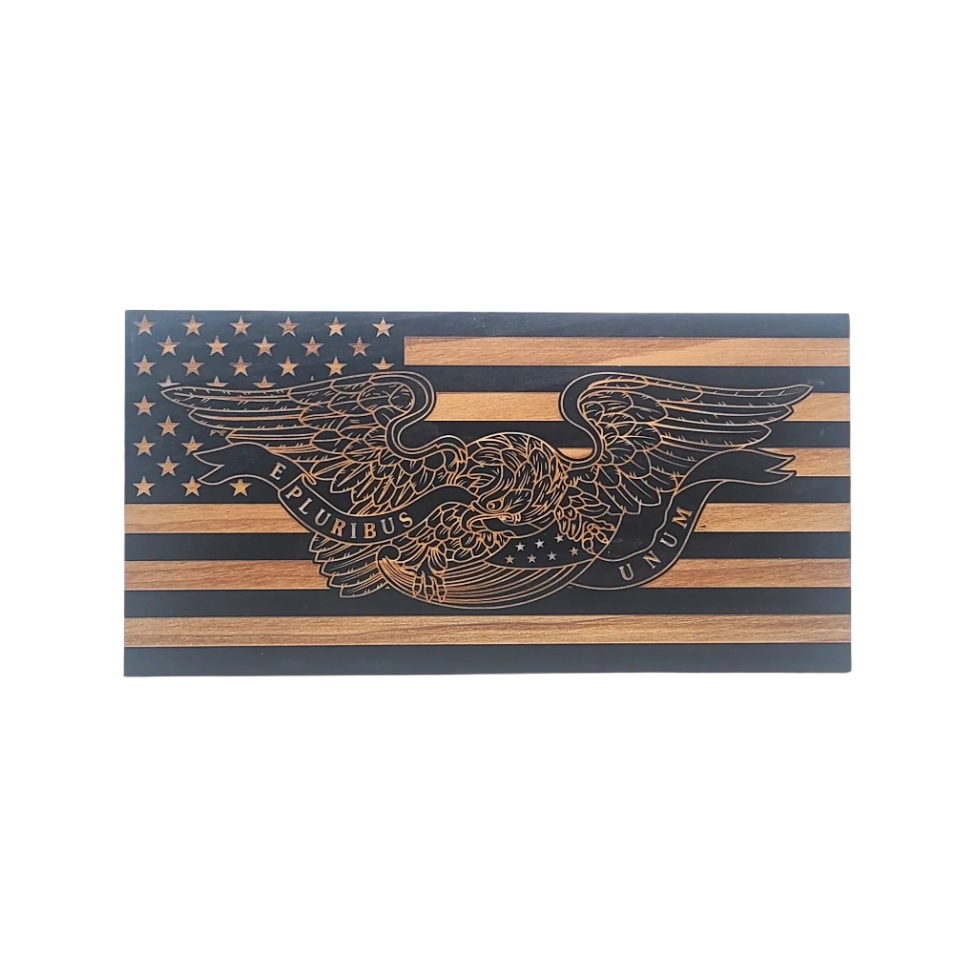 E Pluribus Unum Engraved Wooden American Flag - LEF008