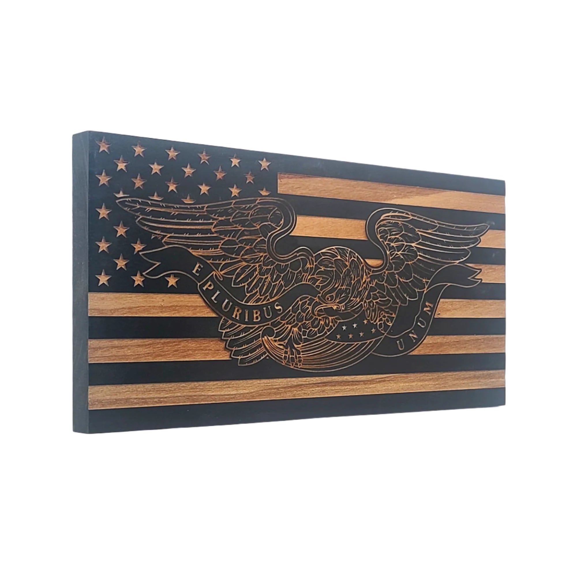 E Pluribus Unum Engraved Wooden American Flag - LEF008