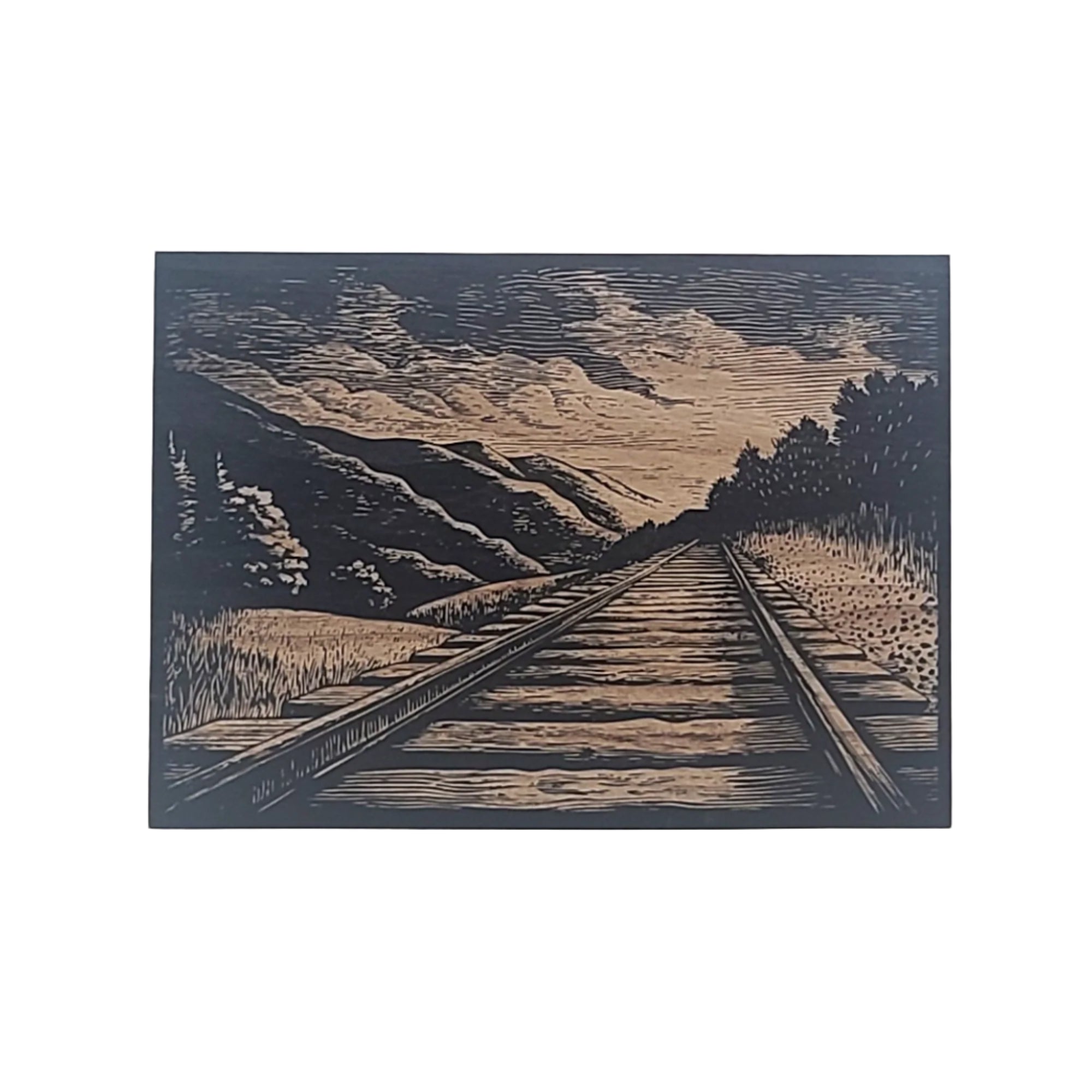 Railroad Tracks Engraved Wooden Sign - LES011