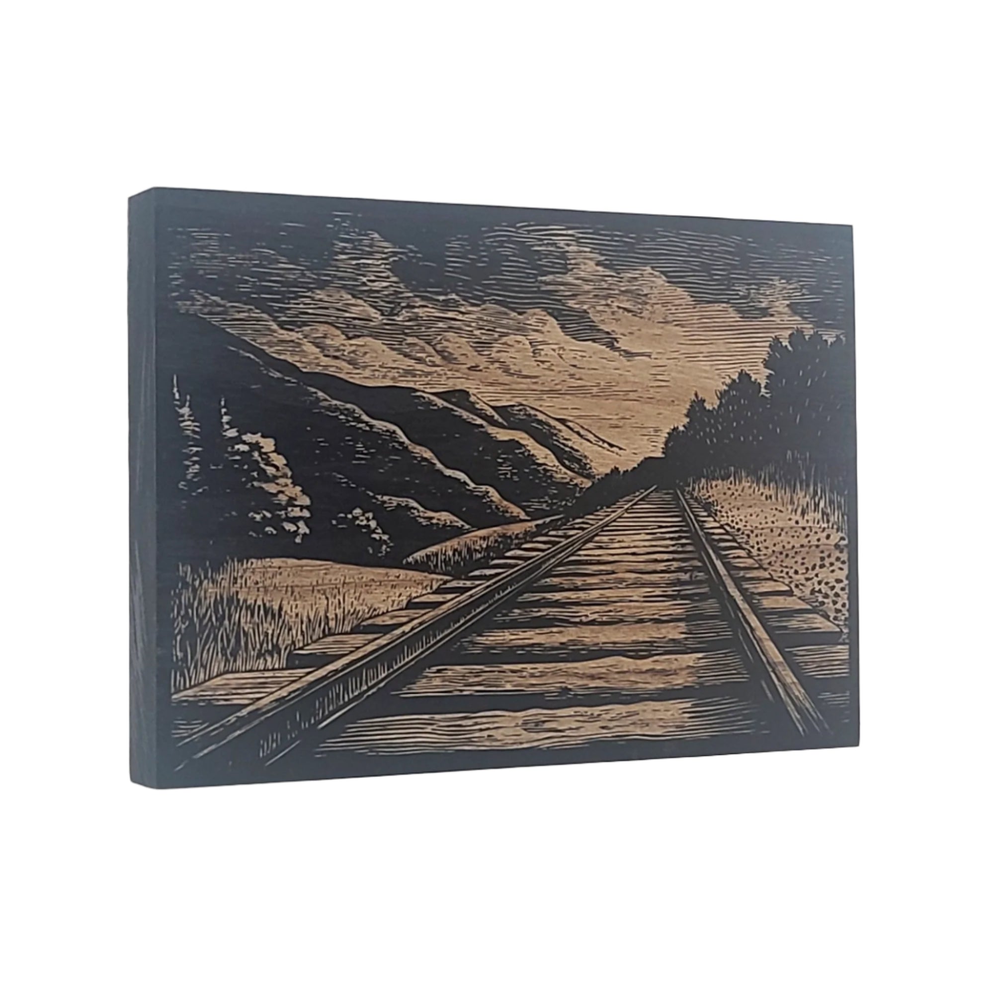 Railroad Tracks Engraved Wooden Sign - LES011