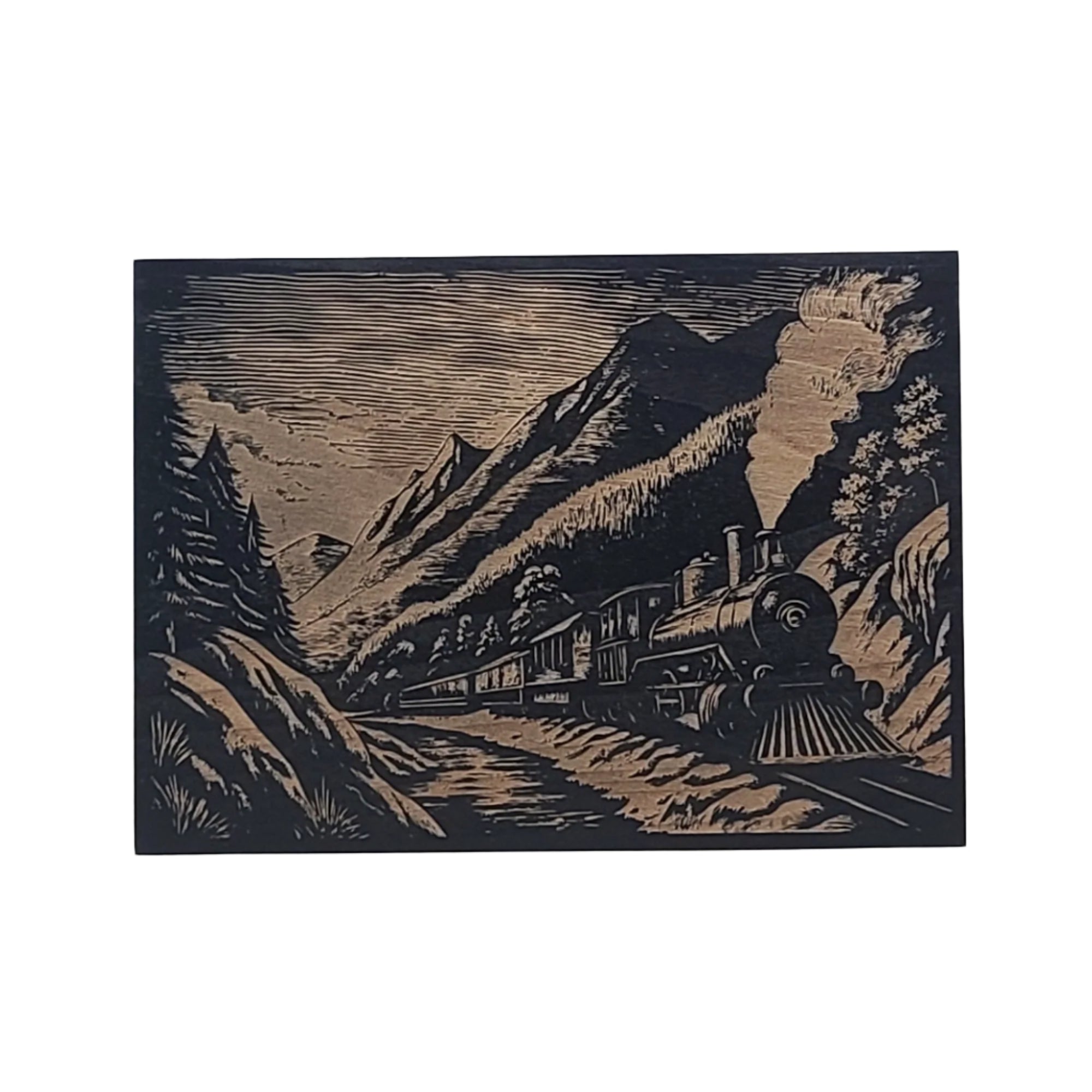 Vintage Steam Train in Mountain Landscape Engraved Wooden Sign - LES013
