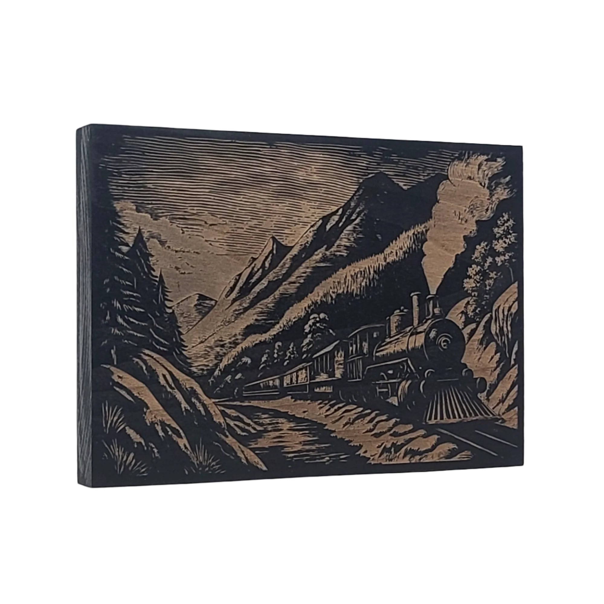 Vintage Steam Train in Mountain Landscape Engraved Wooden Sign - LES013