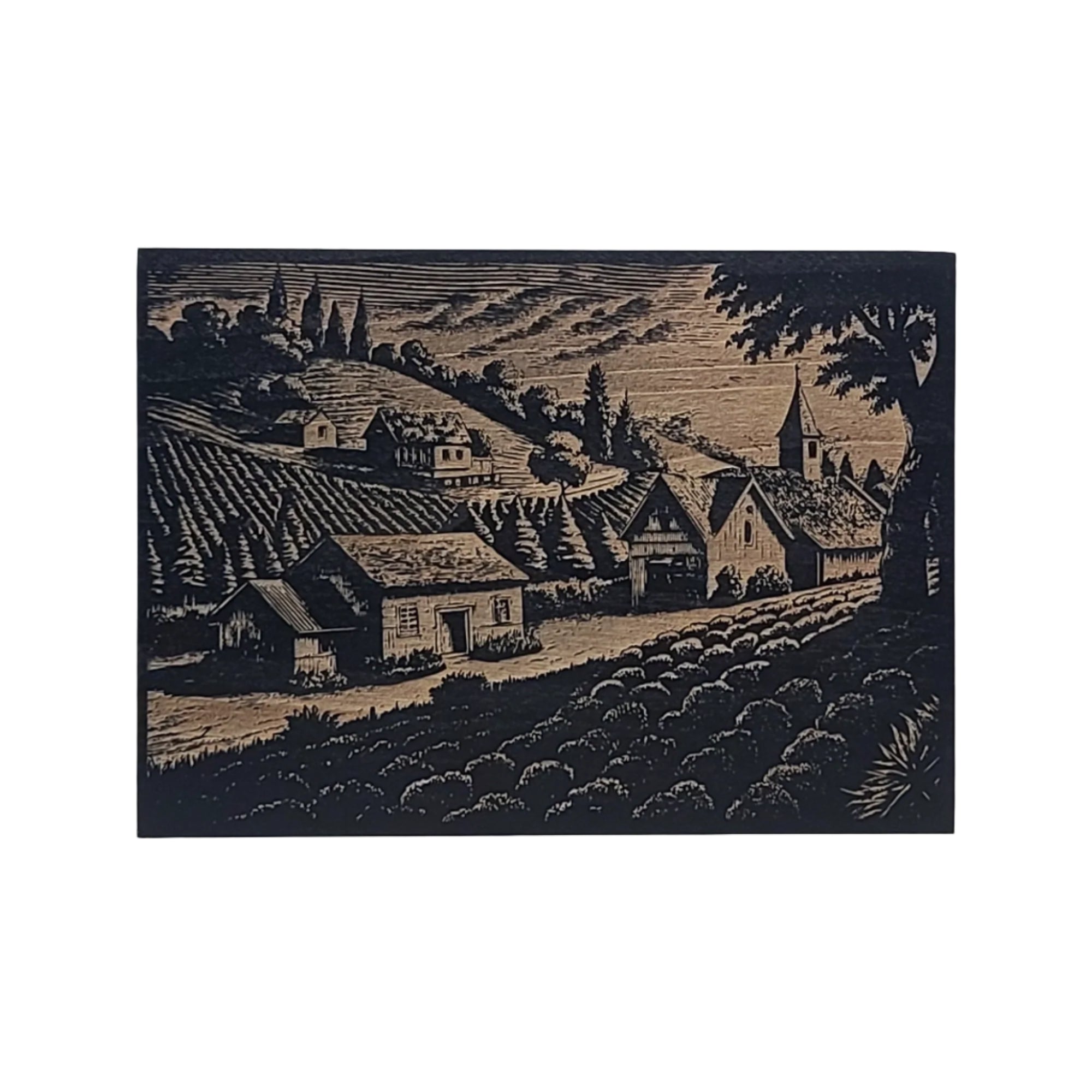 Vintage Rural Landscape Engraved Wooden Sign - LES015