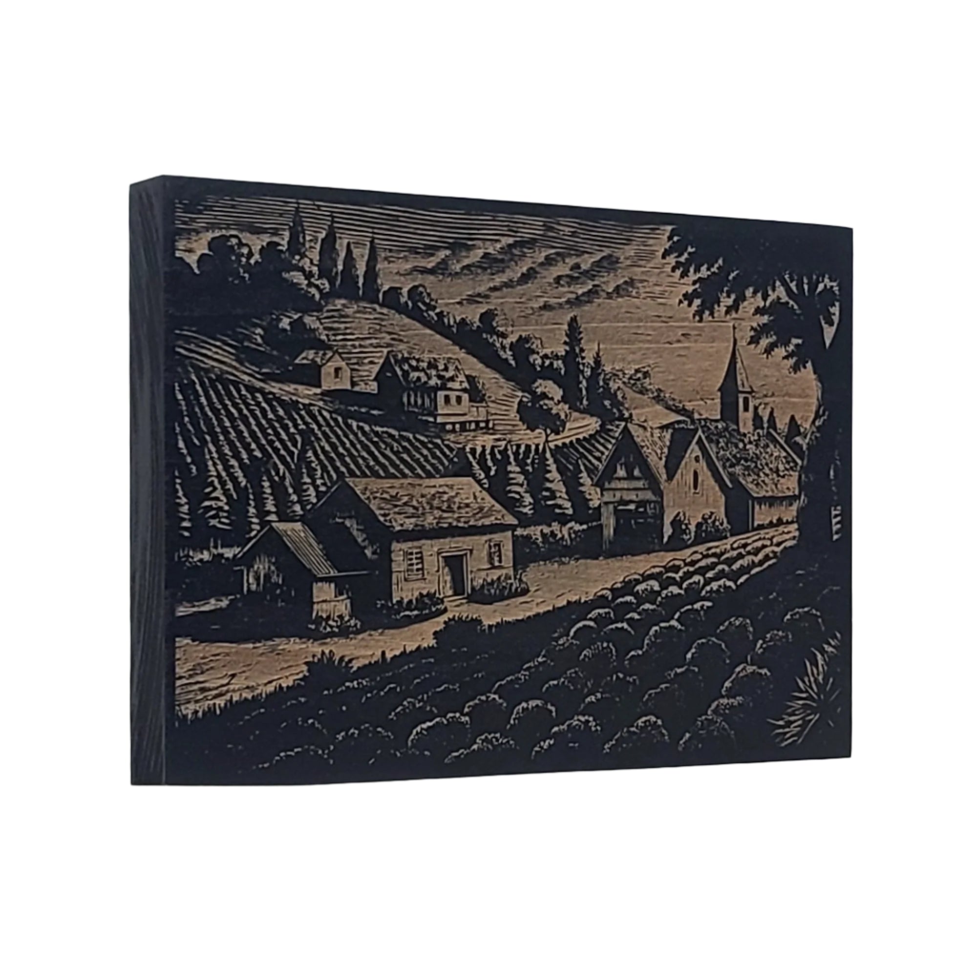Vintage Rural Landscape Engraved Wooden Sign - LES015
