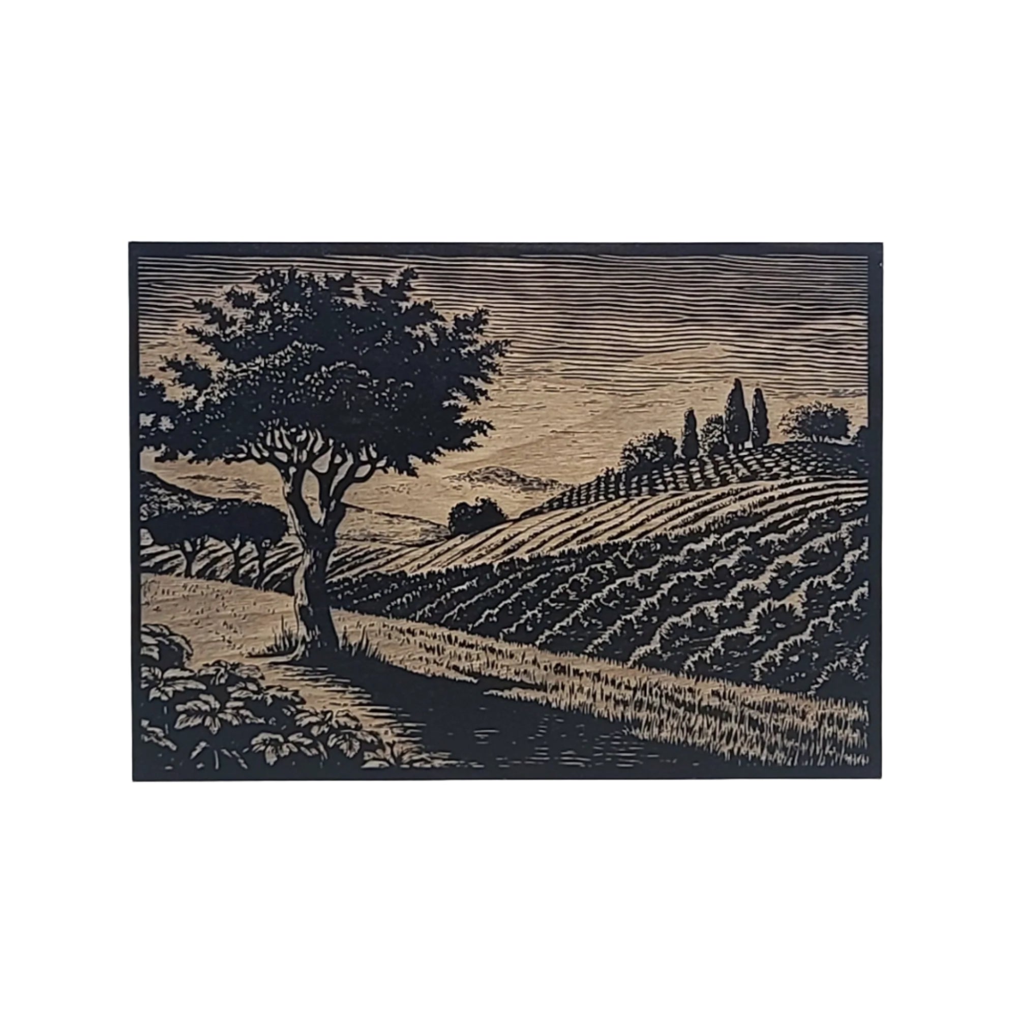 Countryside Landscape with Tree Engraved Wooden Sign - LES016