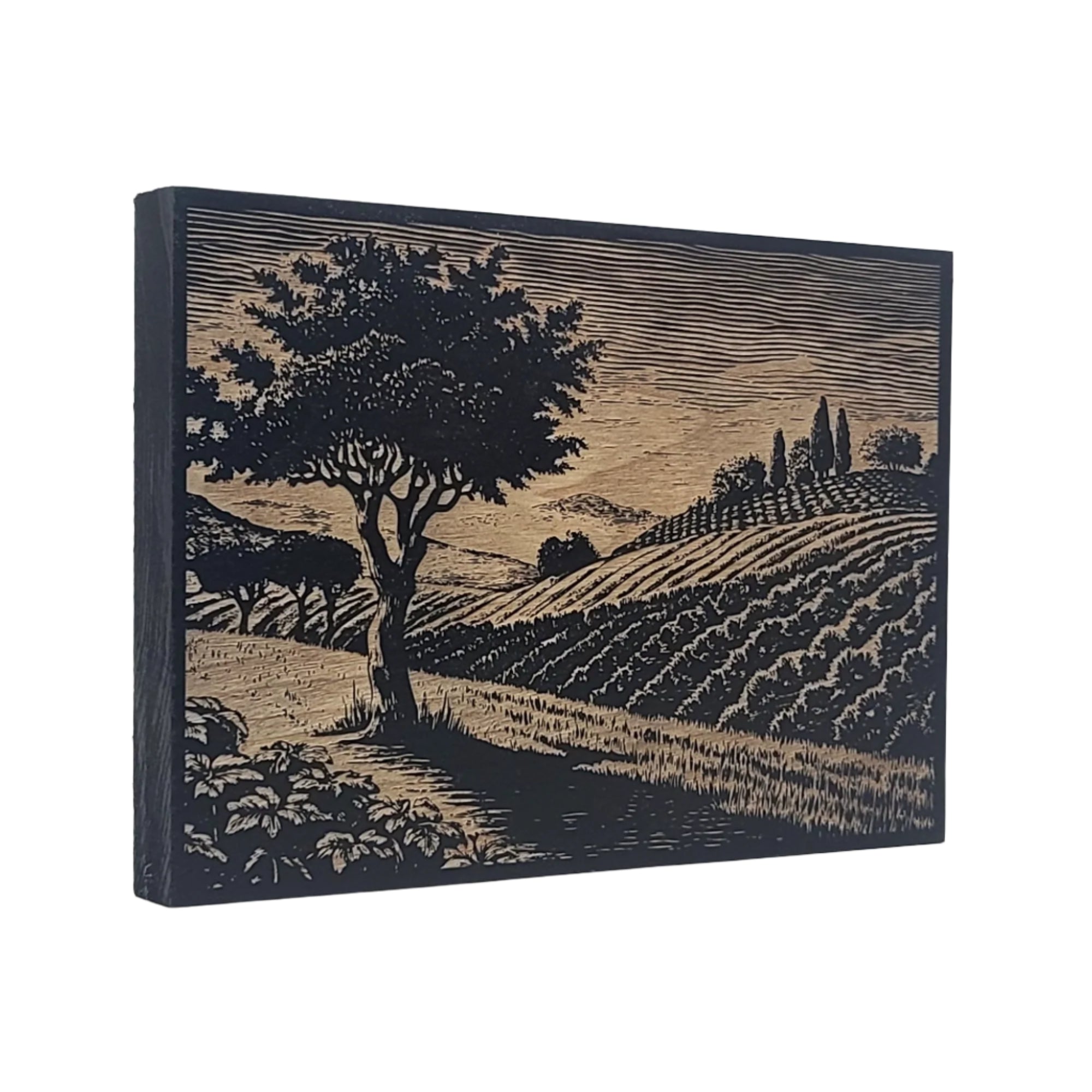 Countryside Landscape with Tree Engraved Wooden Sign - LES016