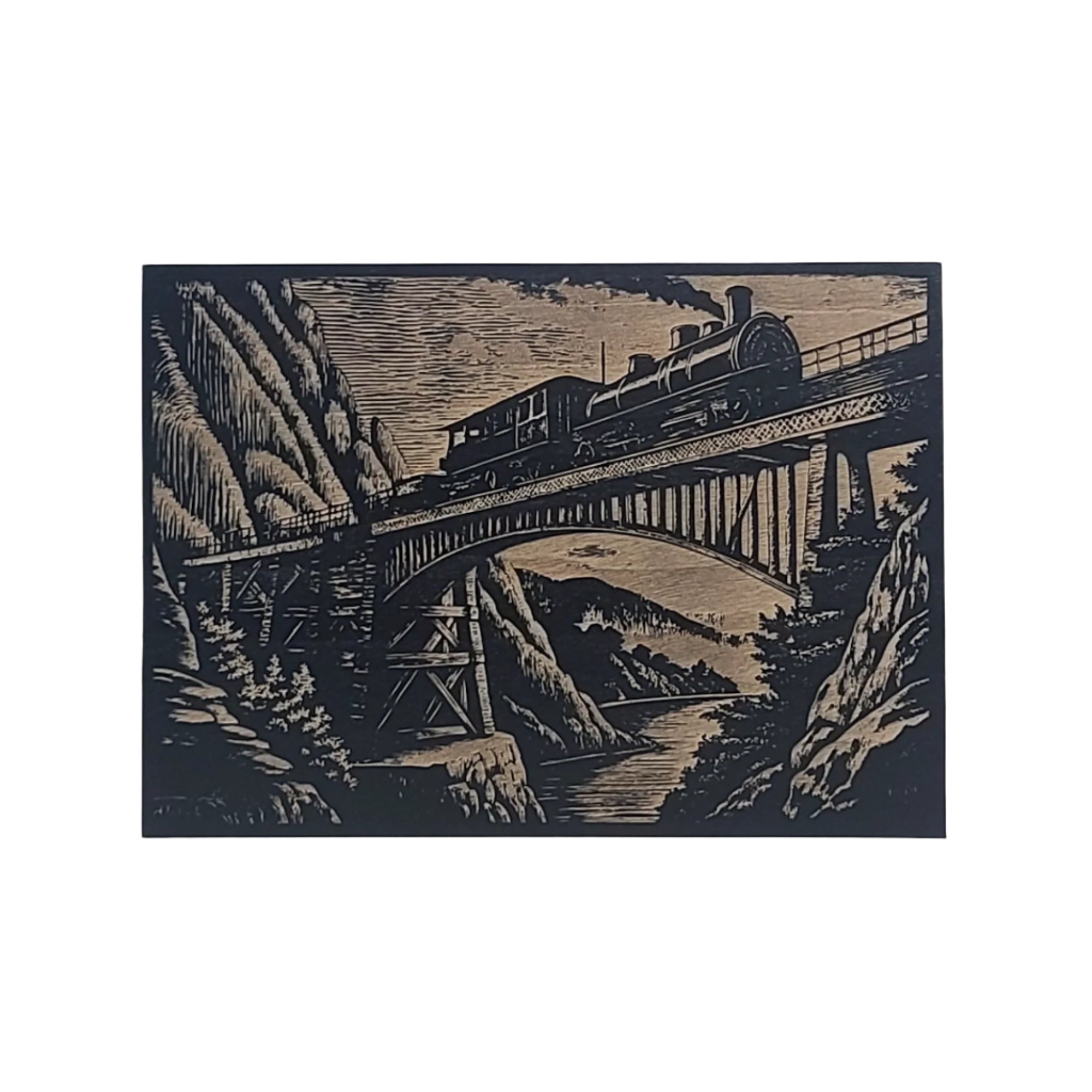 Vintage Steam Train on Bridge Engraved Wooden Sign - LES017