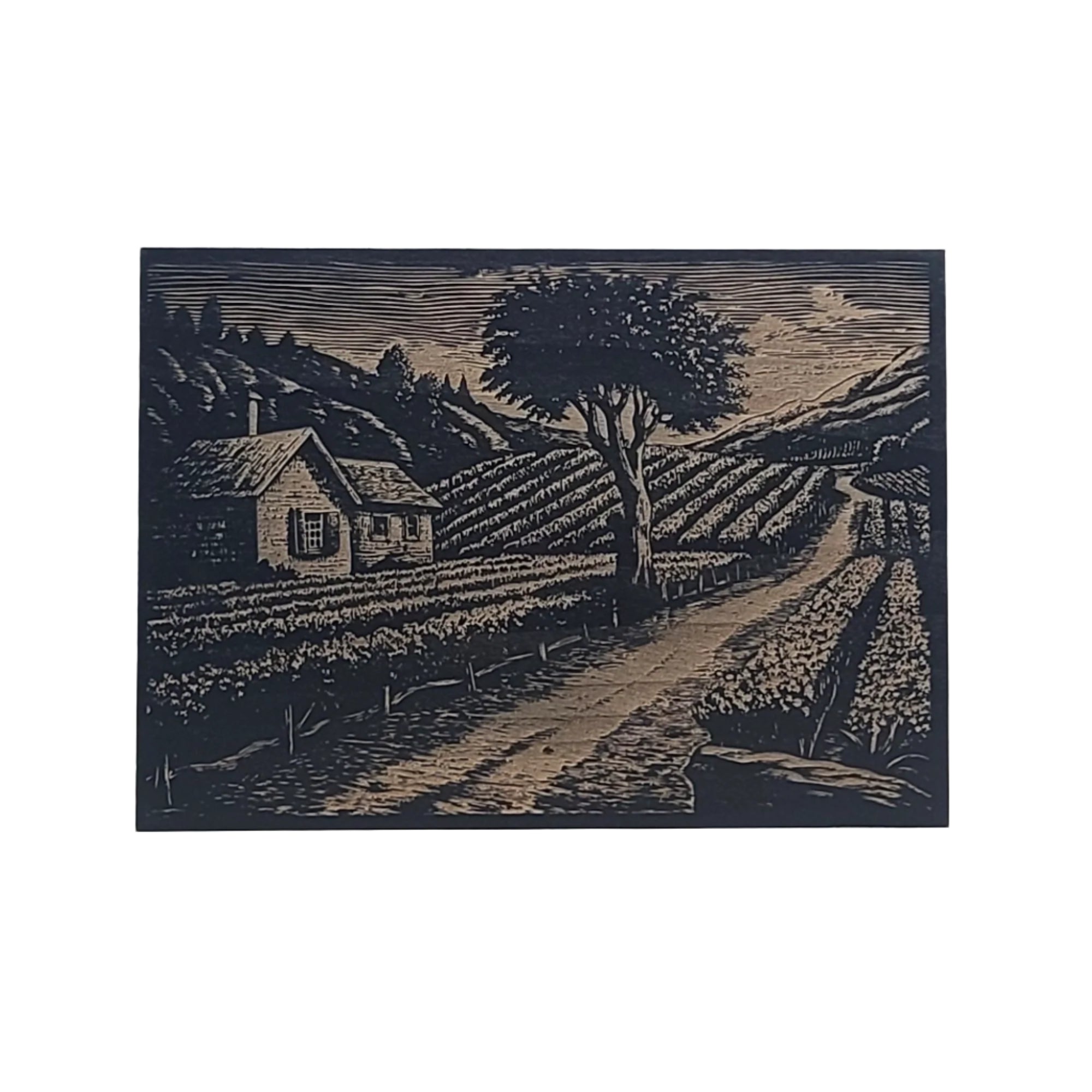 Rustic Countryside Landscape with Vineyard Engraved Wooden Sign - LES018