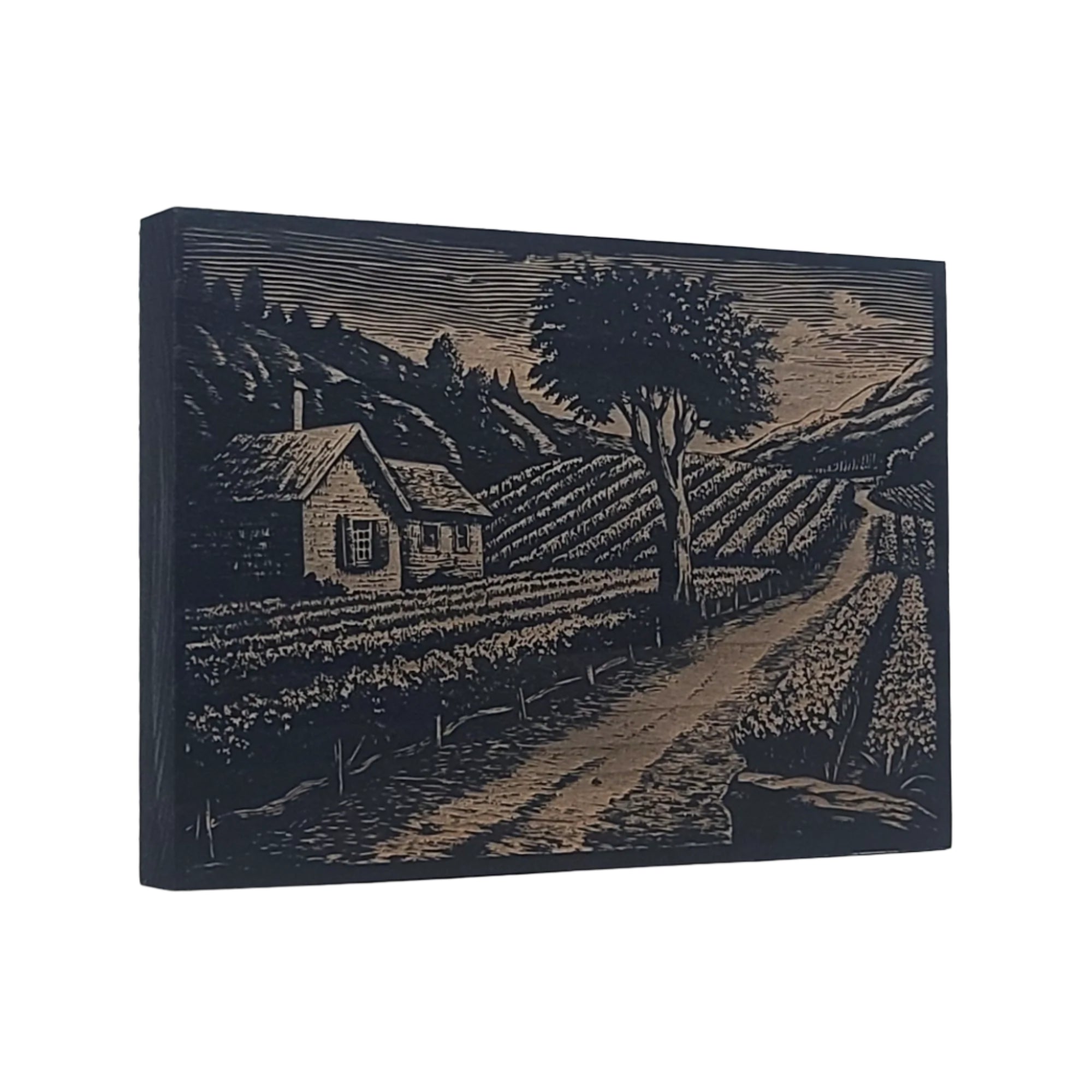Rustic Countryside Landscape with Vineyard Engraved Wooden Sign - LES018