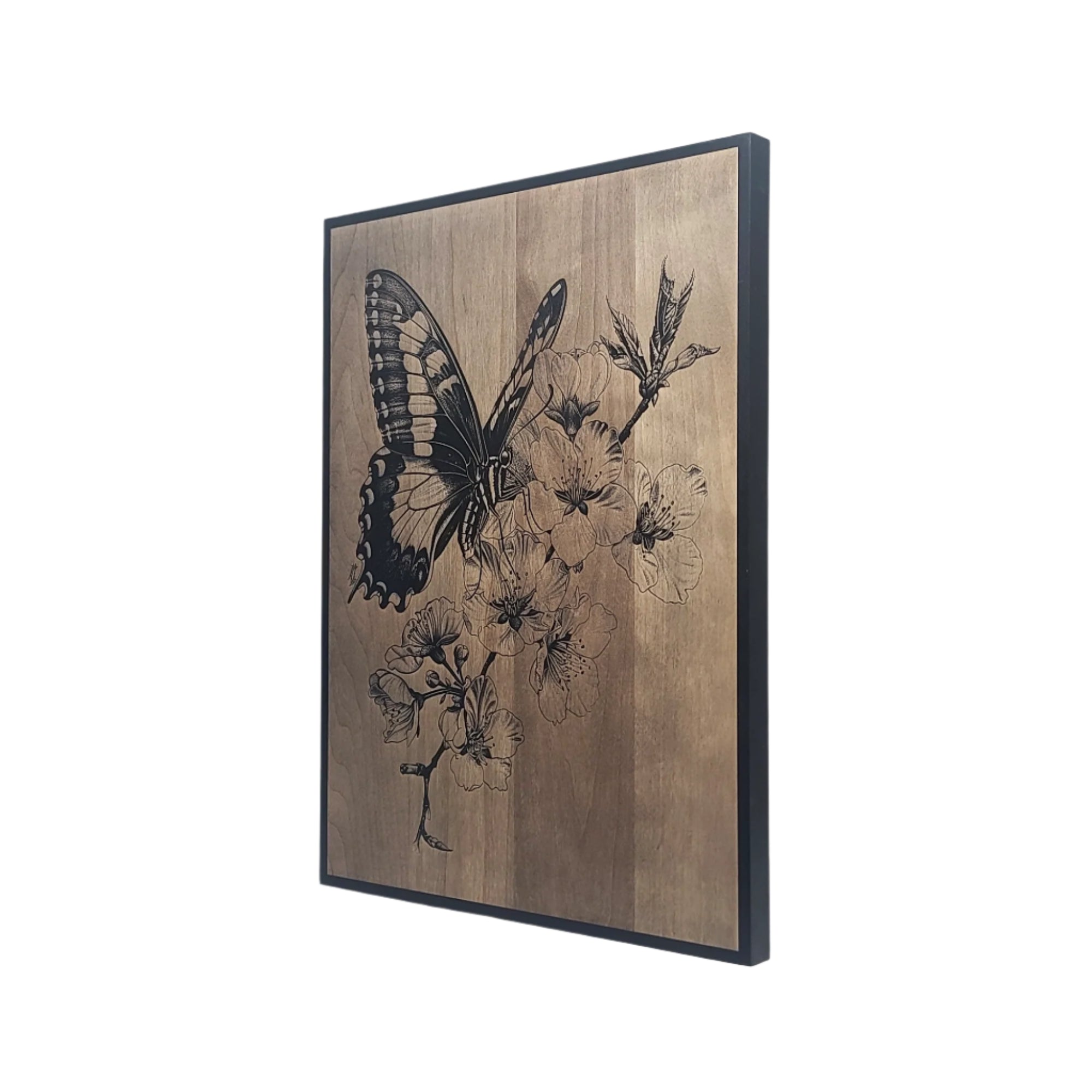 Butterfly with Flowers Engraved Wooden Sign - LES022