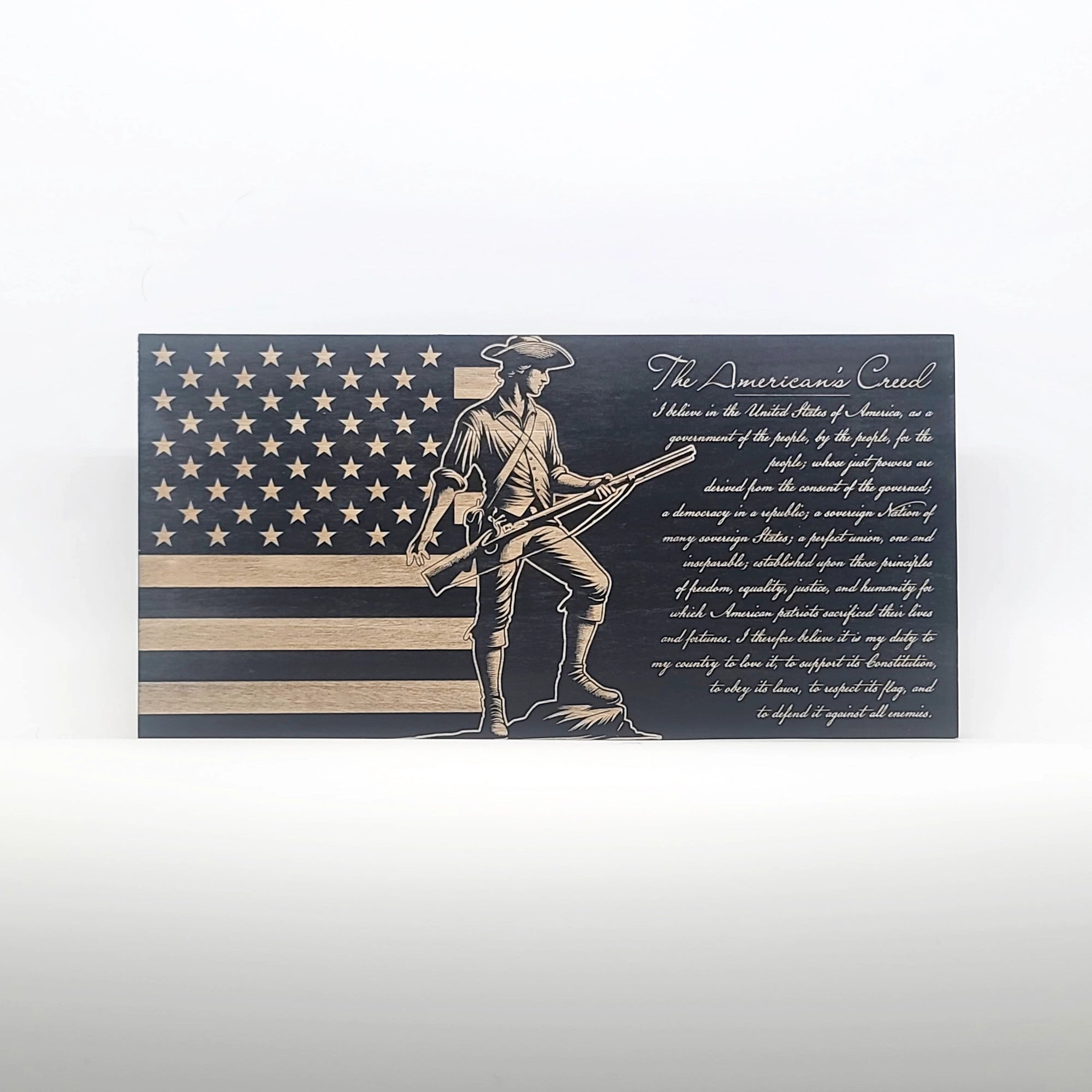 The American's Creed Engraved Wooden American Flag - LEF020