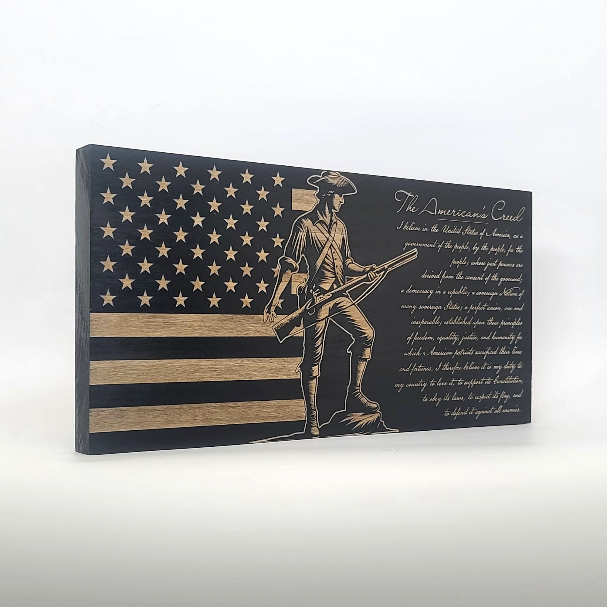 The American's Creed Engraved Wooden American Flag - LEF020