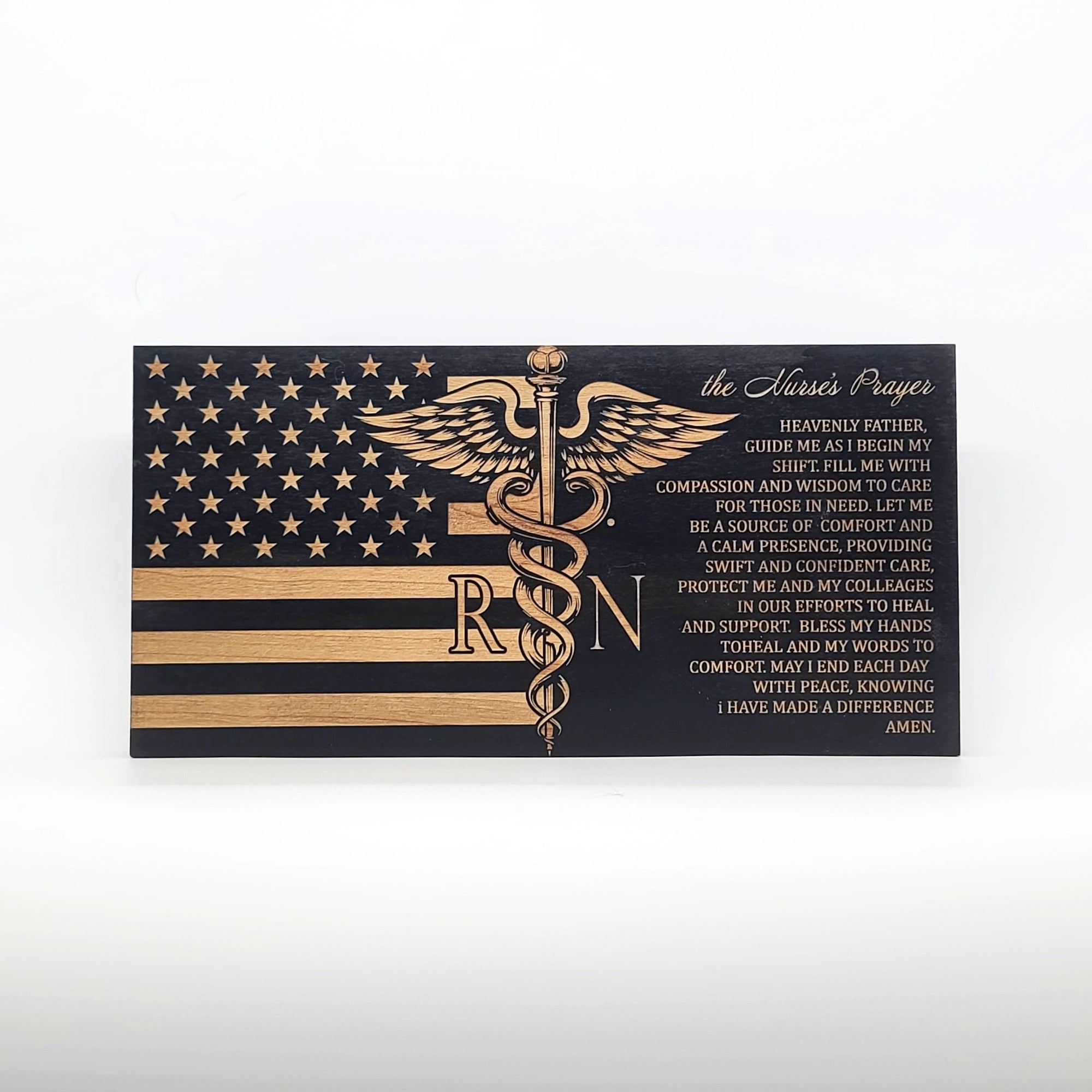 The Nurse's Prayer Engraved Wooden American Flag - LEF008