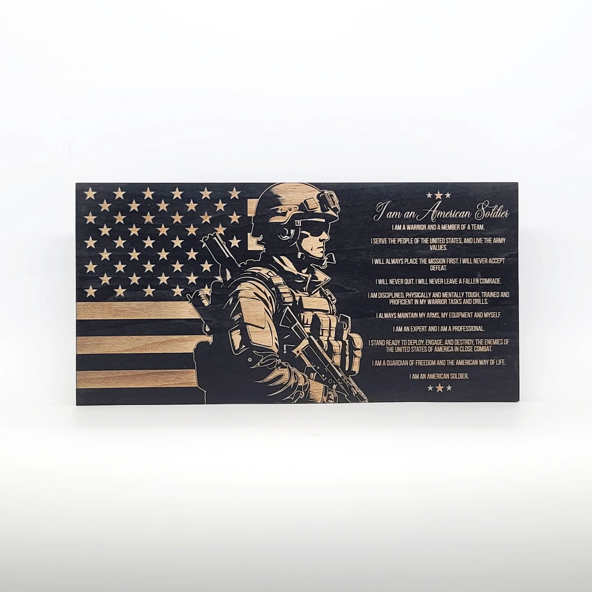 I am an American Soldier Engraved Wooden American Flag - LEF014