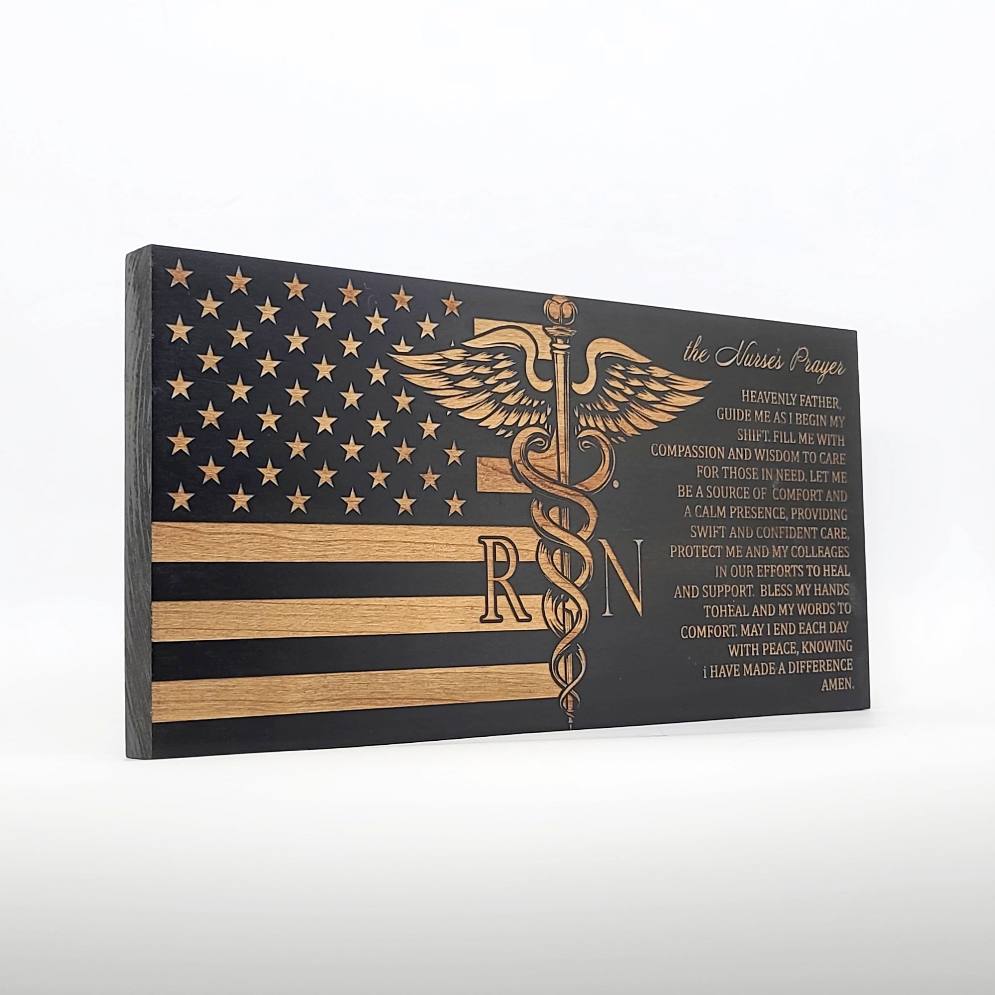 The Nurse's Prayer Engraved Wooden American Flag - LEF008