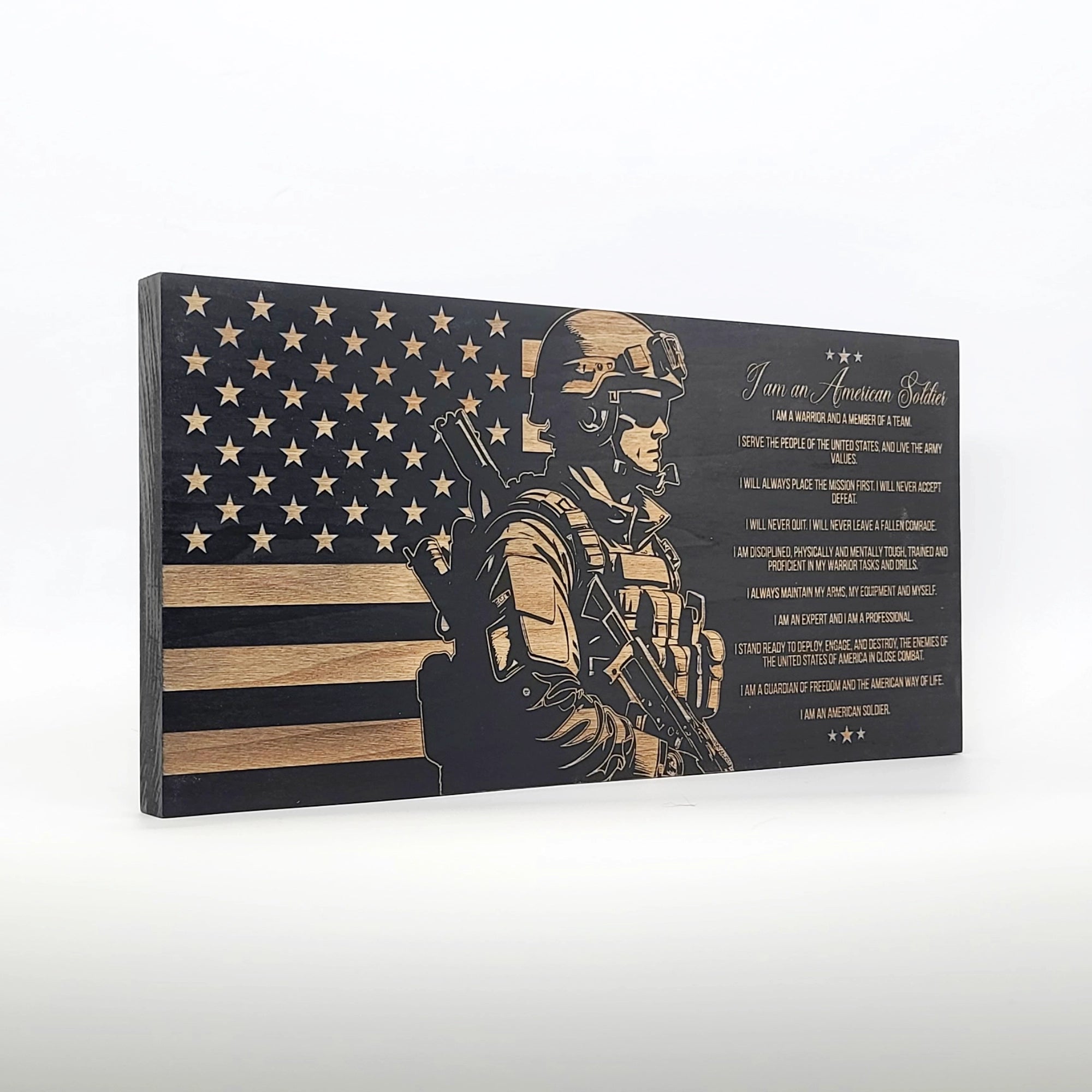 I am an American Soldier Engraved Wooden American Flag - LEF014
