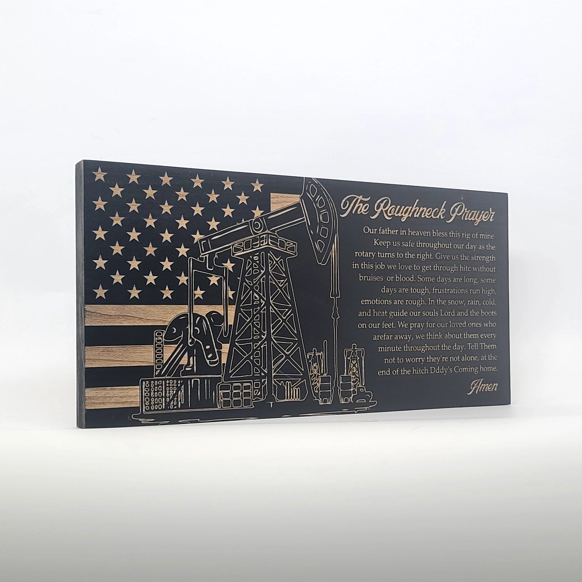 The Roughneck Prayer Engraved Wooden American Flag - LEF021
