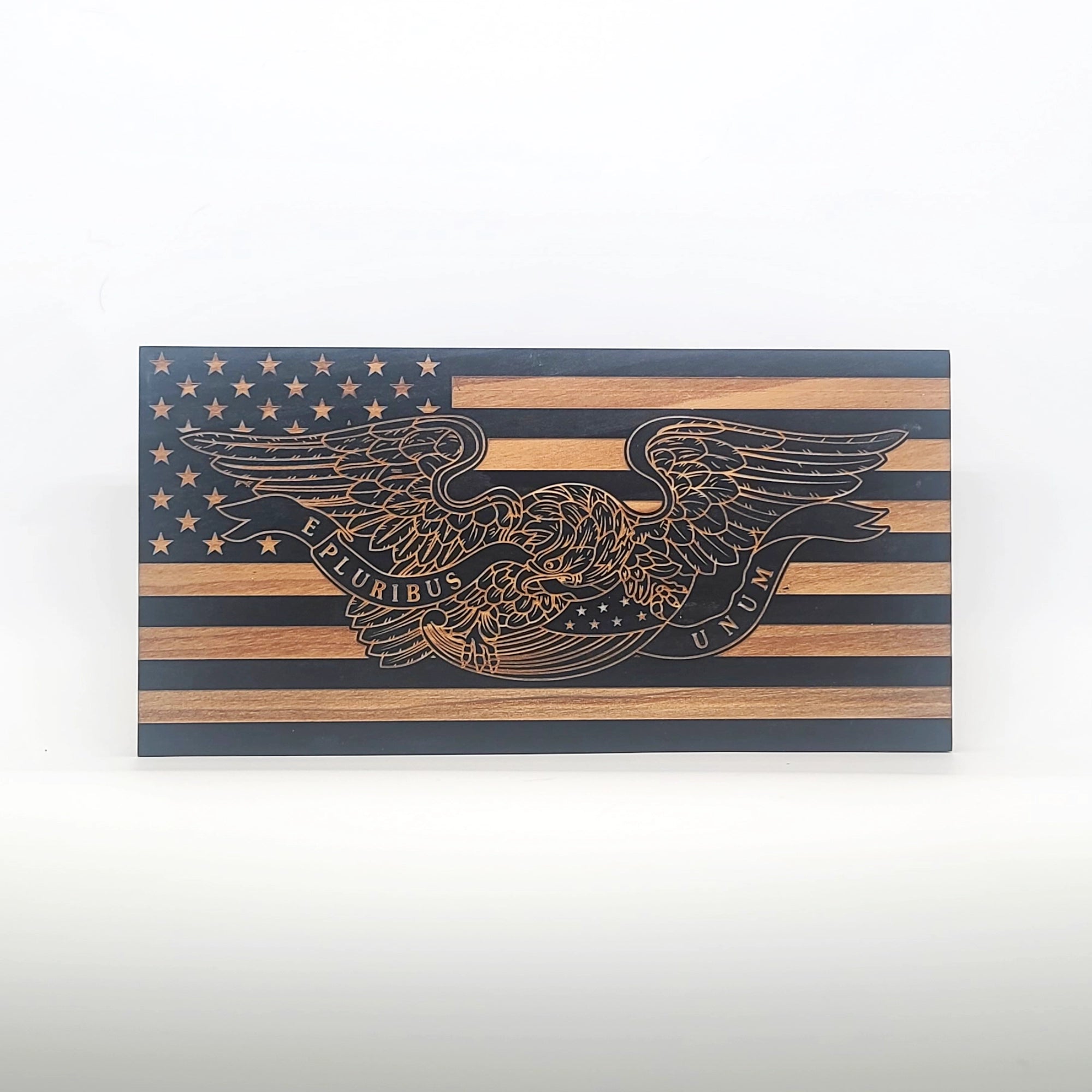 E Pluribus Unum Engraved Wooden American Flag - LEF004