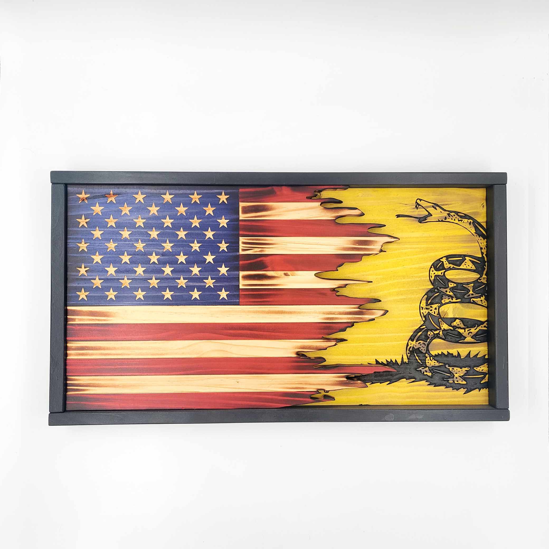 SWLF002 - Gadsden Wooden American Flag - Layered - Carved Flags