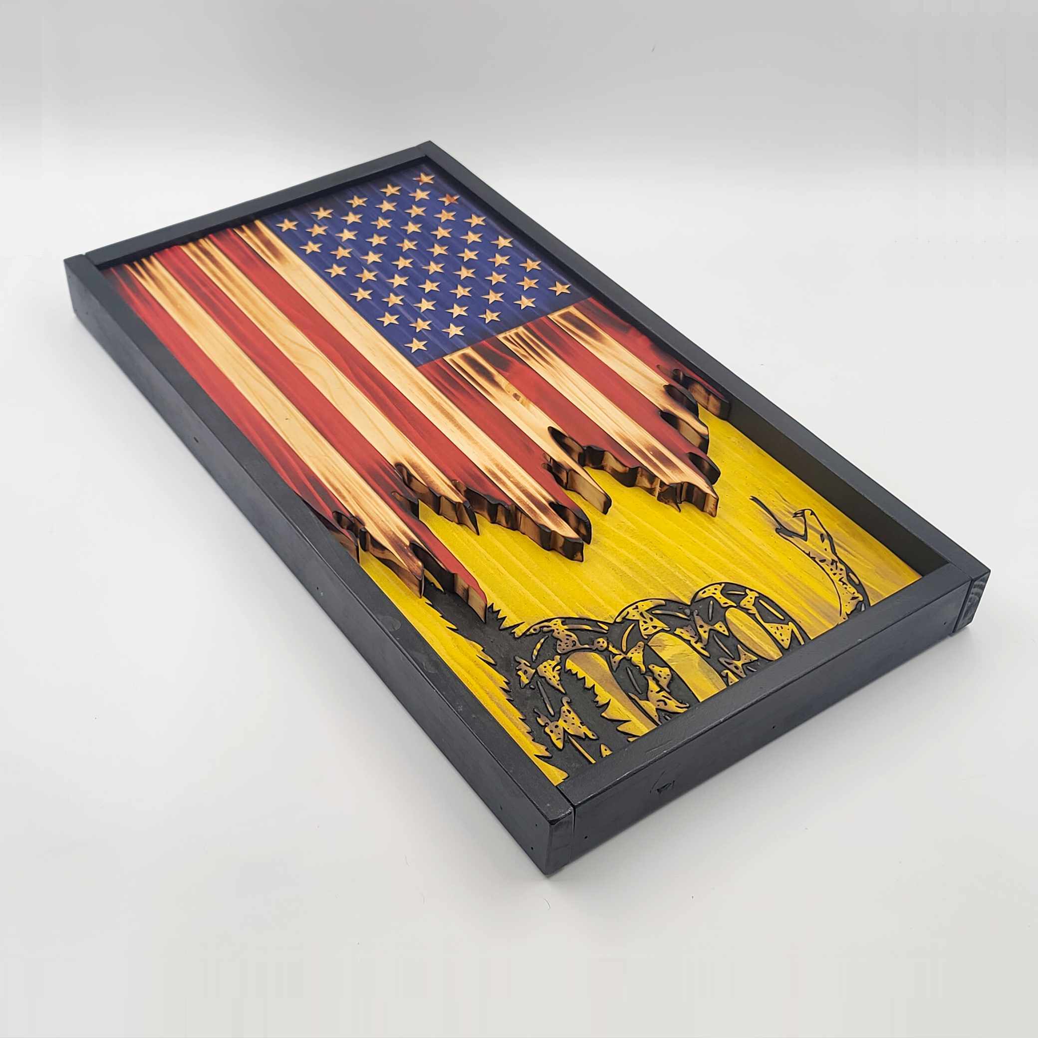 SWLF002 - Gadsden Wooden American Flag - Layered - Carved Flags