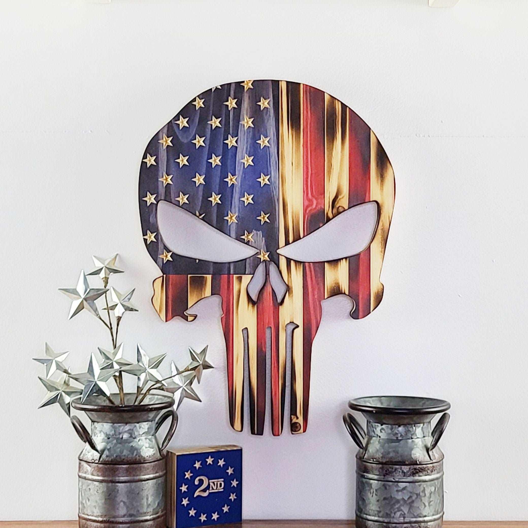 Punisher Wood Flag (Shaped) - Premium Wooden Flag from Crater Goods - Just $49.99! Shop now at Crater Goods