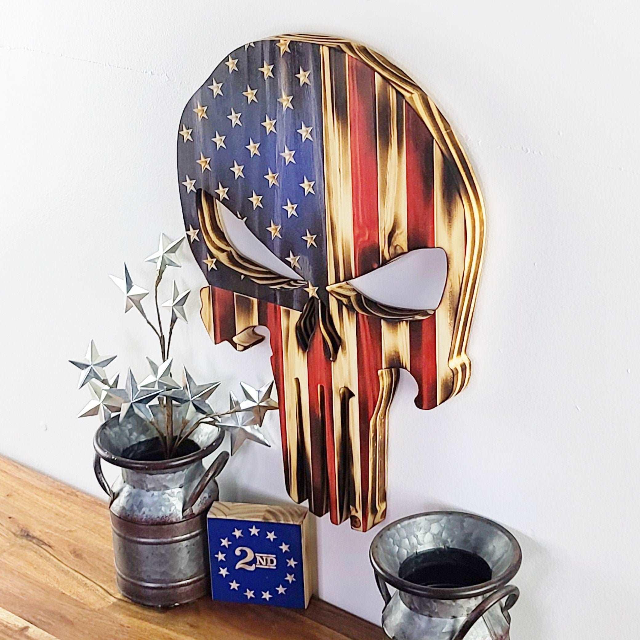 Punisher Wood Flag (Shaped) - Premium Wooden Flag from Crater Goods - Just $49.99! Shop now at Crater Goods