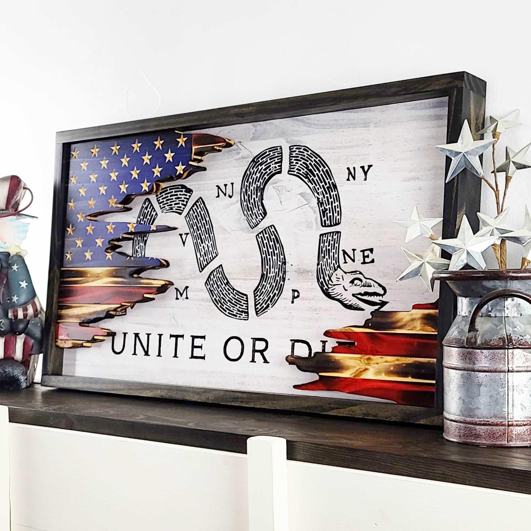 Unite or Die Wood Flag (Layered) - Premium Wooden American Flag from Crater Goods - Just $79.99! Shop now at Crater Goods