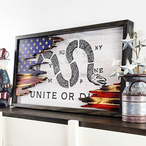Unite or Die Wood Flag (Layered) - Premium Wooden American Flag from Crater Goods - Just $79.99! Shop now at Crater Goods