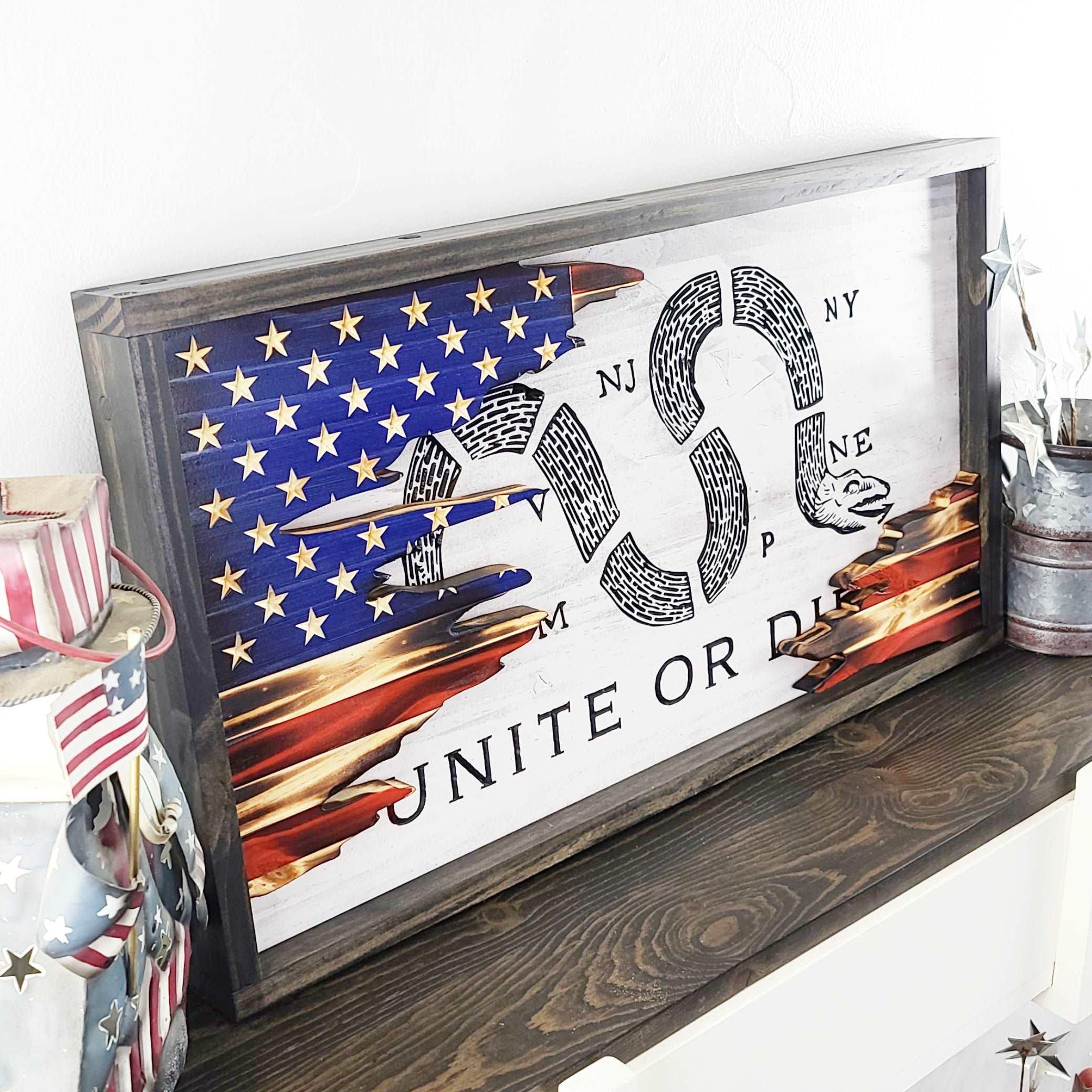 Unite or Die Wood Flag (Layered) - Premium Wooden American Flag from Crater Goods - Just $79.99! Shop now at Crater Goods