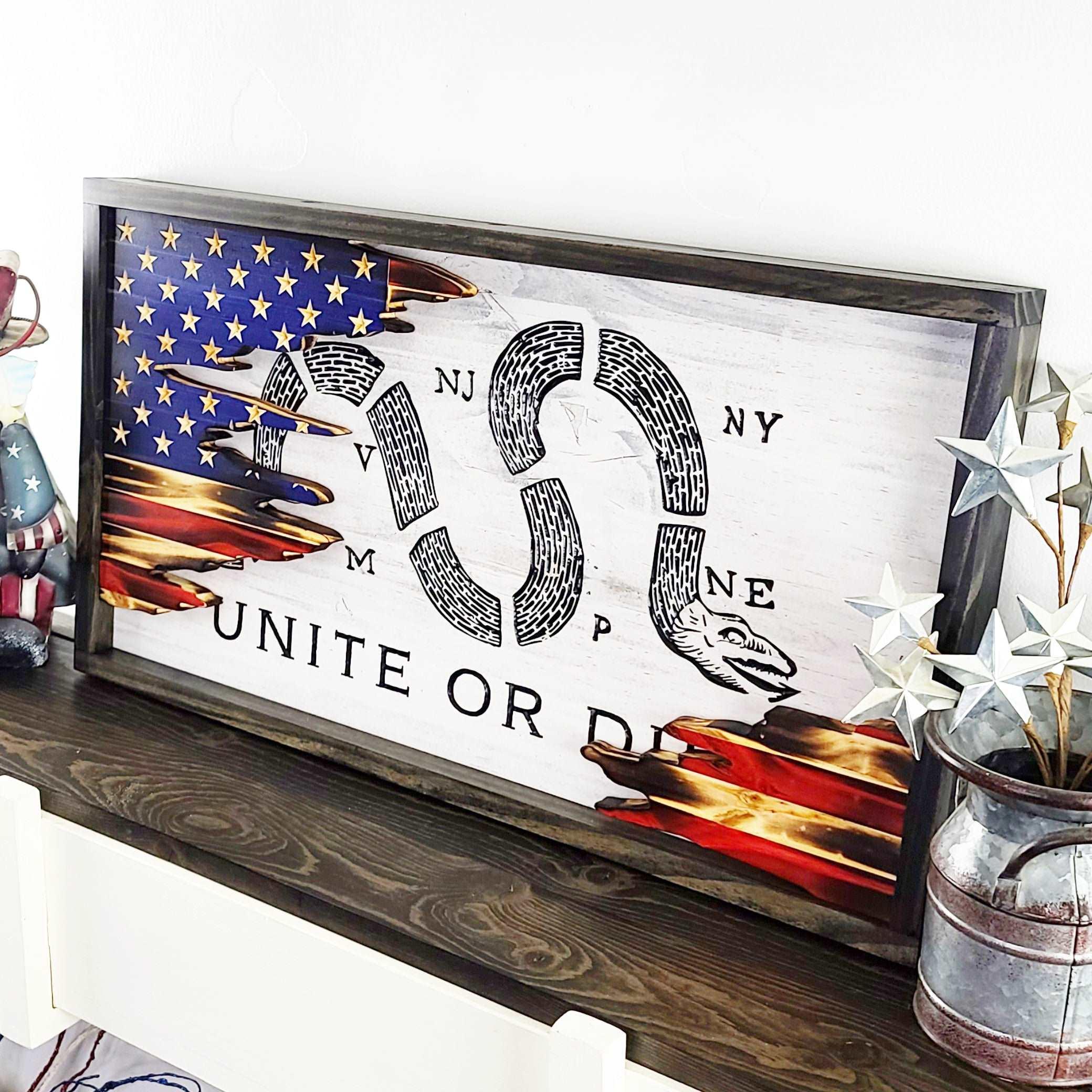 Unite or Die Wood Flag (Layered) - Premium Wooden American Flag from Crater Goods - Just $79.99! Shop now at Crater Goods