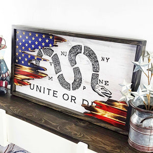 Unite or Die Wood Flag (Layered) - Premium Wooden American Flag from Crater Goods - Just $79.99! Shop now at Crater Goods