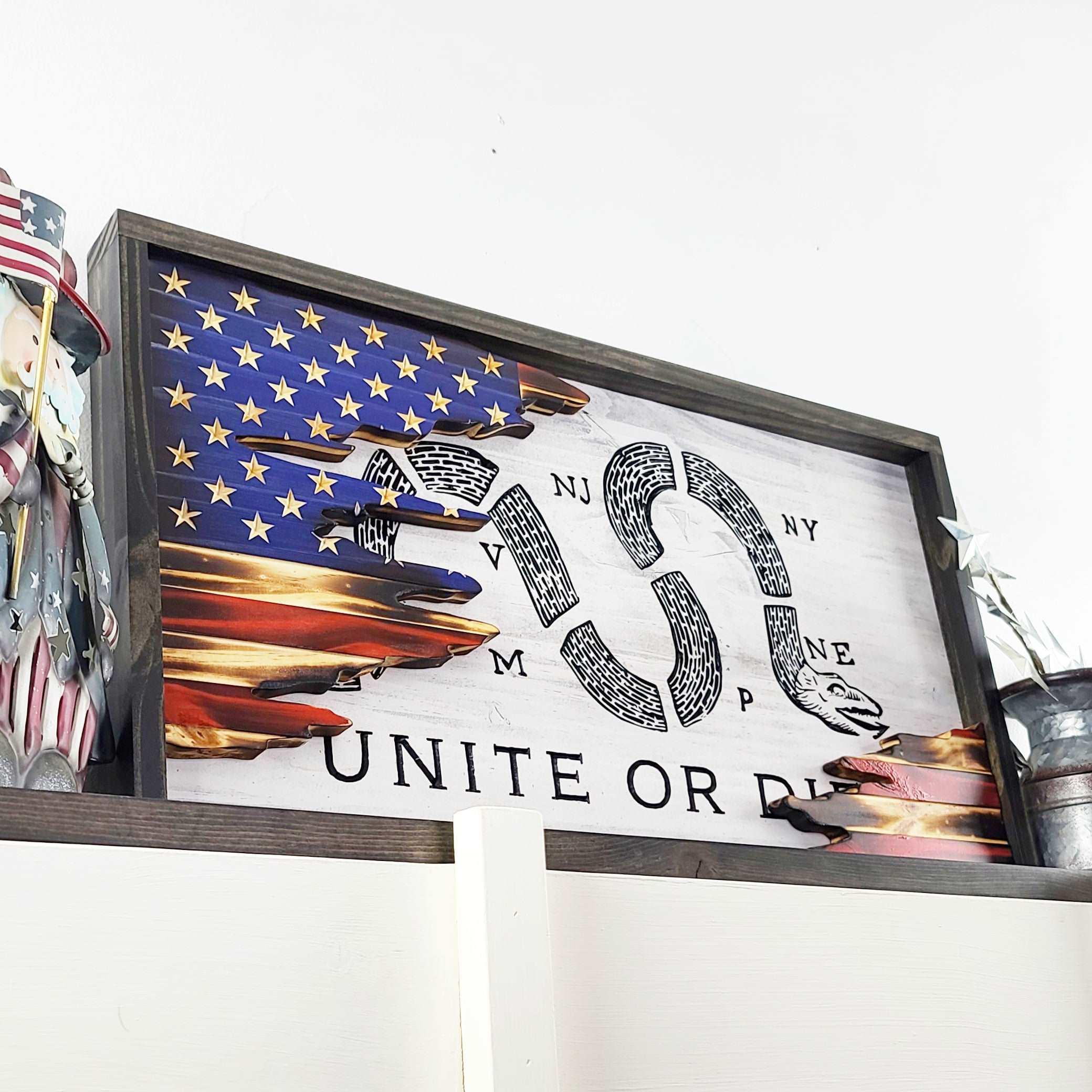 Unite or Die Wood Flag (Layered) - Premium Wooden American Flag from Crater Goods - Just $79.99! Shop now at Crater Goods