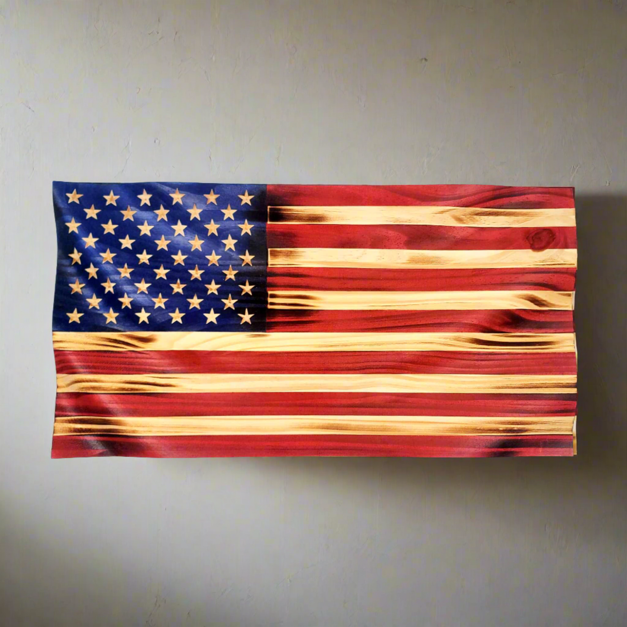 SWWF001 - Wooden American Flag | Wavy - Carved Flags