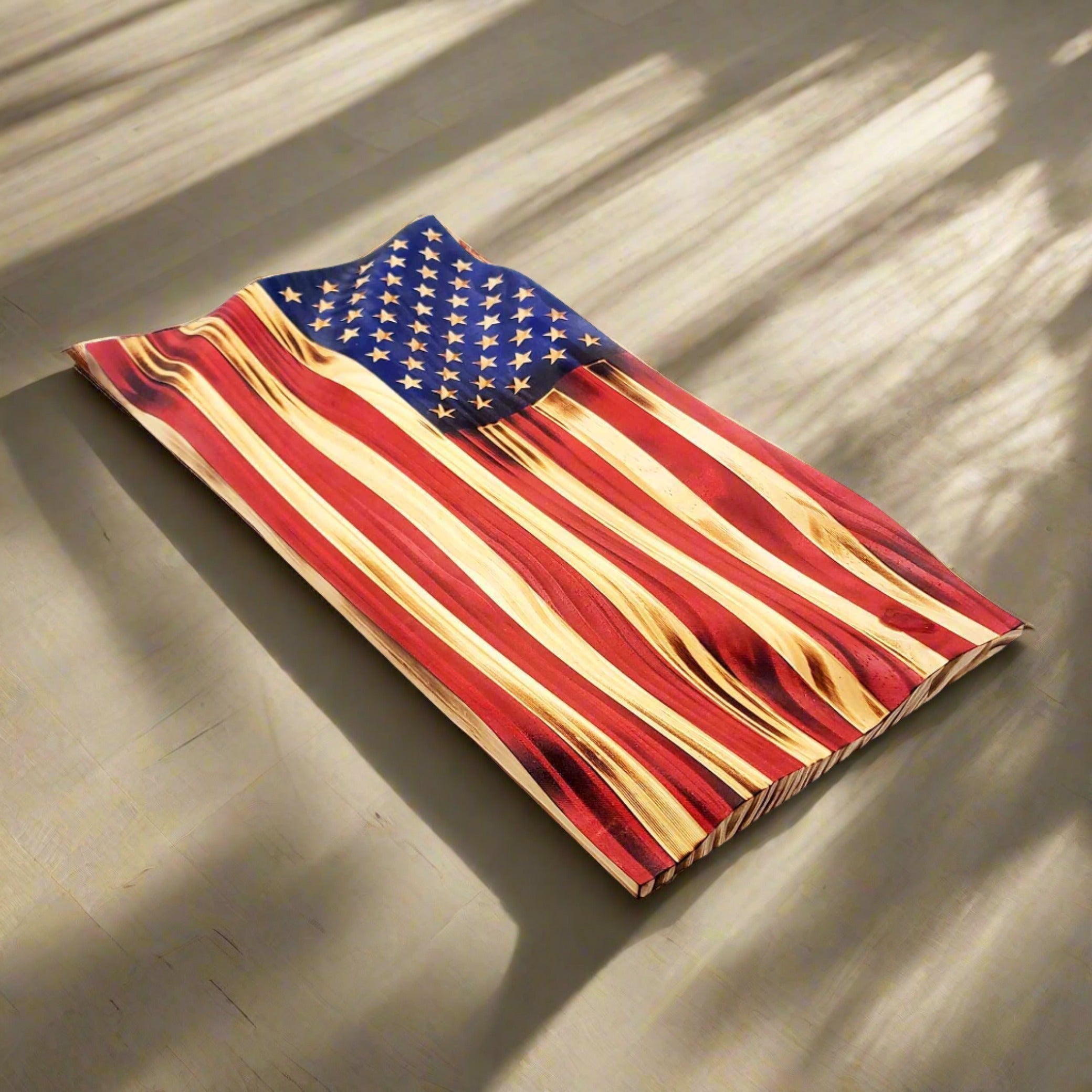 SWWF001 - Wooden American Flag | Wavy - Carved Flags