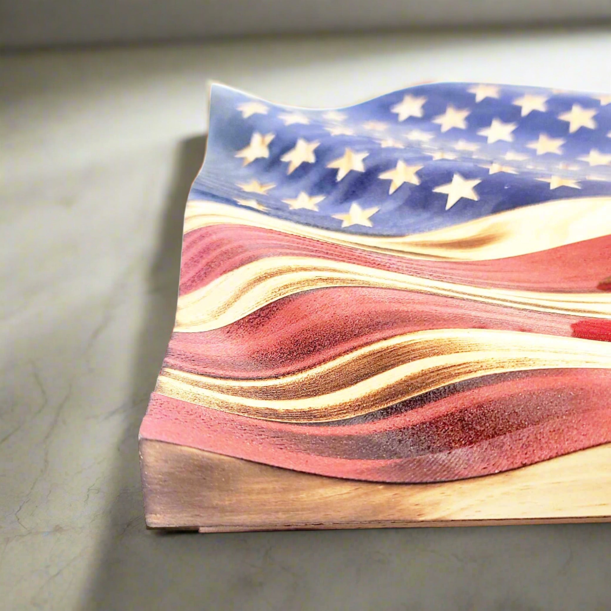 SWWF001 - Wooden American Flag | Wavy - Carved Flags