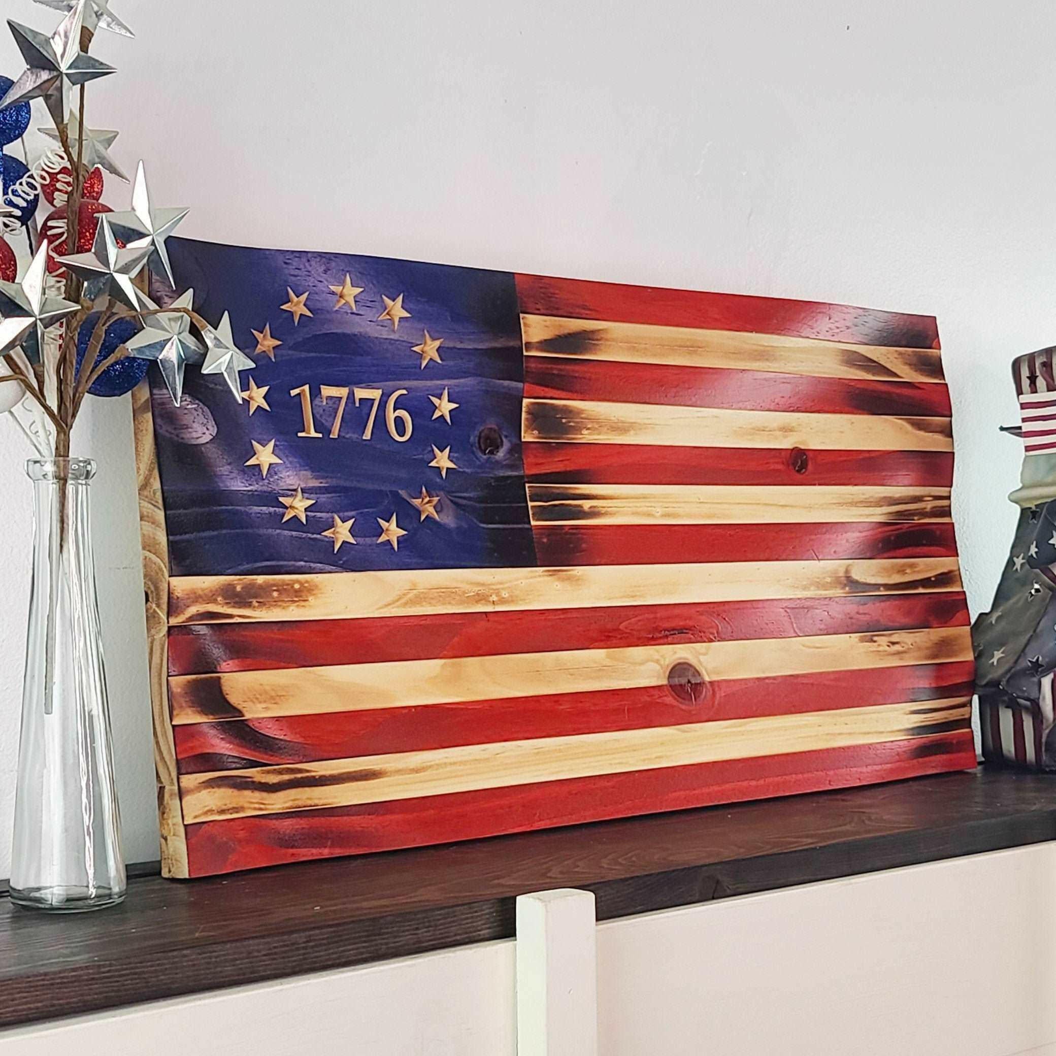 BR 1776 Wood Flag (Wavy) - Premium Wooden American Flag from Crater Goods - Just $38.99! Shop now at Crater Goods