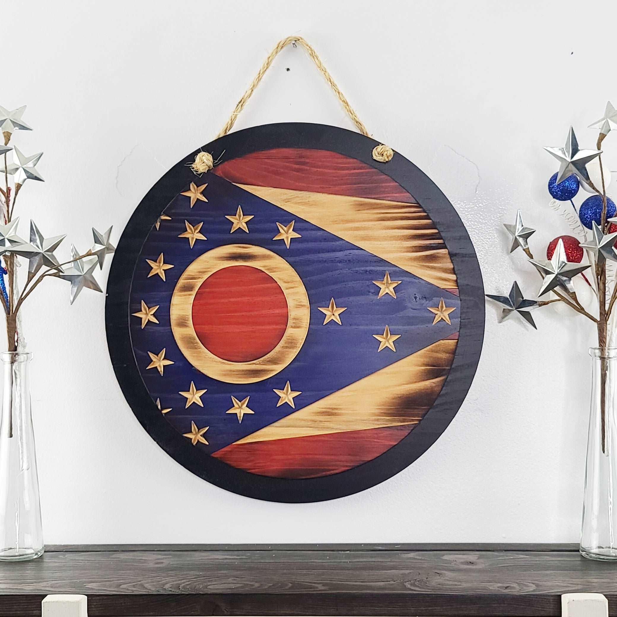 Round Ohio State Flag (Layered) - Premium Wooden American Flag from Crater Goods - Just $54.99! Shop now at Crater Goods
